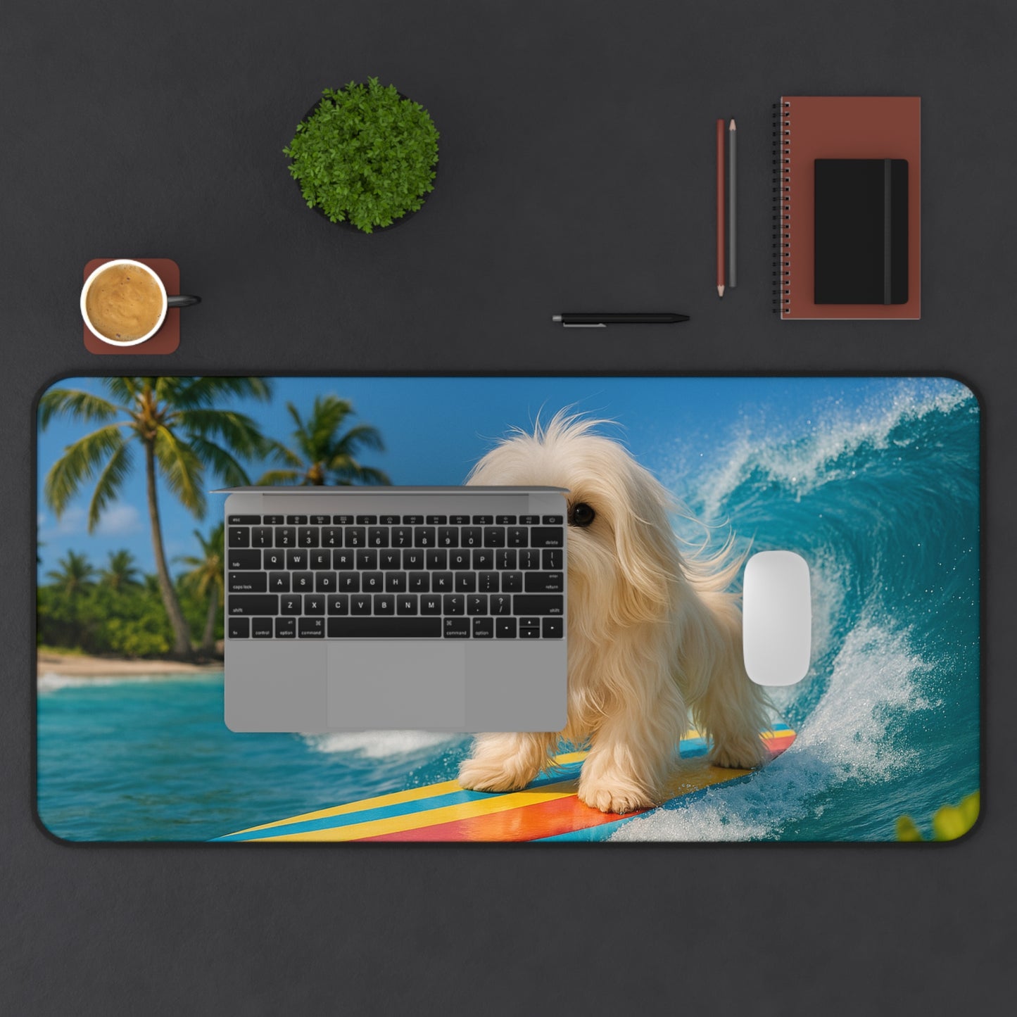 Tropical Mouse Pad/Desk Mat, 3 Sizes - Perfect for Home Office - Puppy Ariel the Dog Surfer