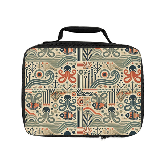 Mid-Century Octopus Lunch Bag - Eco-Friendly Insulated Tote, Adult and Child Lunchbox / Perfect for Picnics, Beach Outings