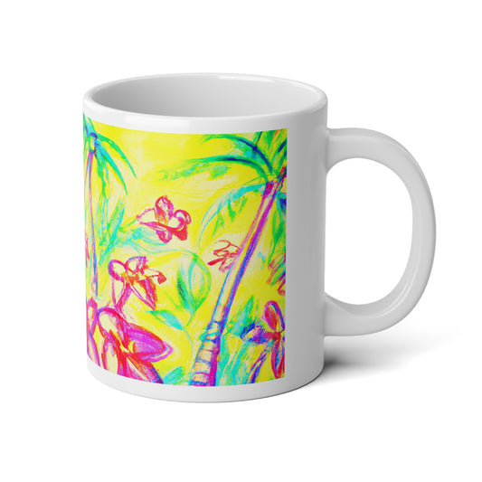 Jumbo Mug, 20oz, Tropical Doodles, Yellow | Tropical Coffee Cup