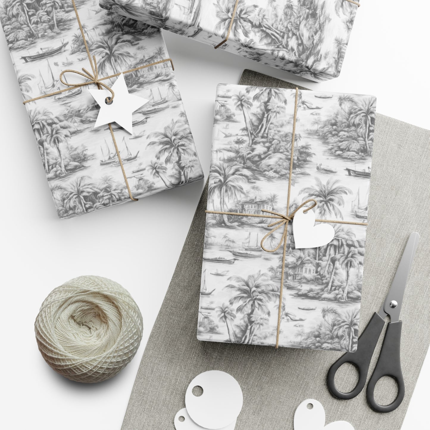 Gift Wrap Papers, Tropical Toile #1, Soft Black, 3 Sizes