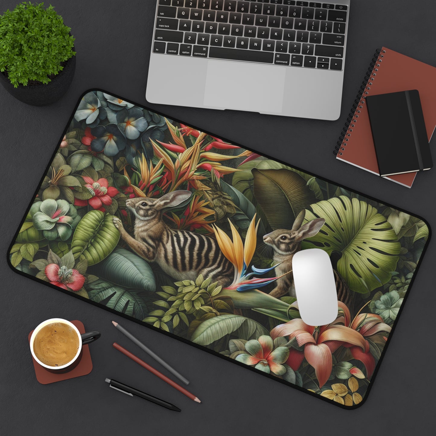 Tropical Mouse Pad/Desk Mat, 3 Sizes - Perfect for Home Office / Rainforest Rabbit Outing