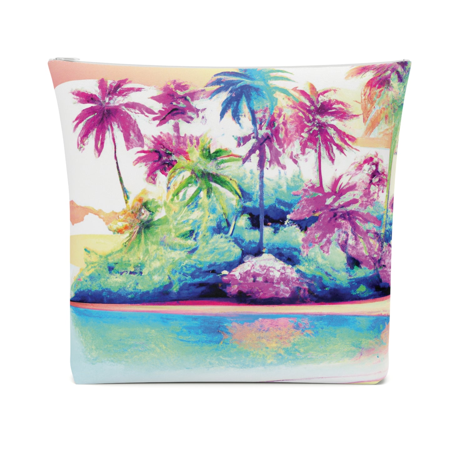 Tropical Cotton Cosmetic Bag, Makeup Pouch, 5 Sizes / Watercolor Beach