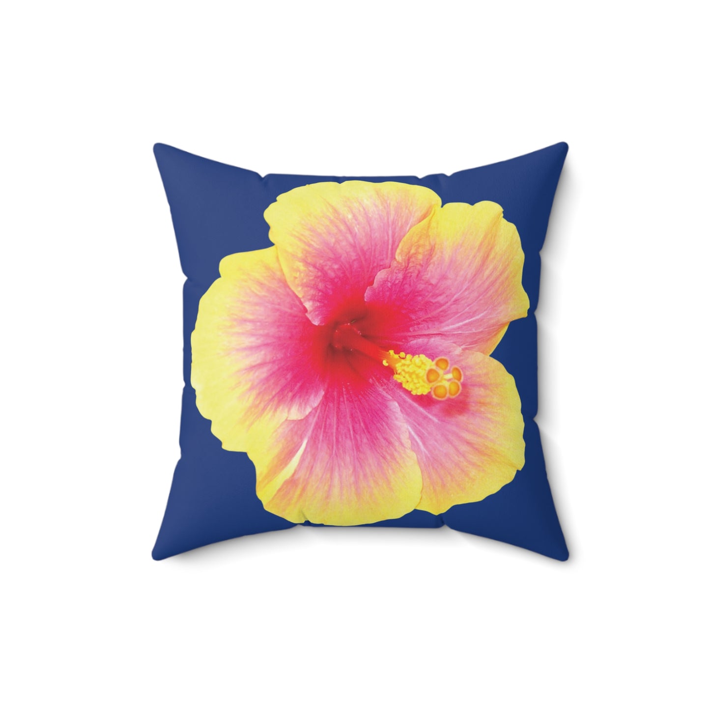 Decorative Pillow - Accent Cushion, 4 Sizes / Photo Yellow Hibiscus, Navy Blue