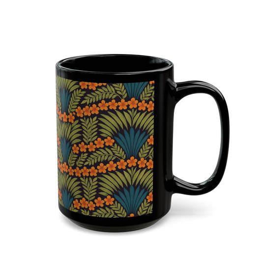 Black Coffee Mug - Hibiscus Fan Dance, Orange