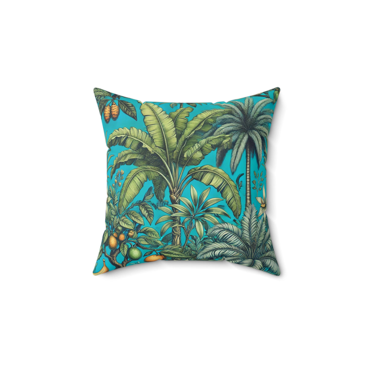 Tropical Pillow, 4 sizes - Colorful Spun Polyester Square Cushion / Tropical Fruit, Turquoise