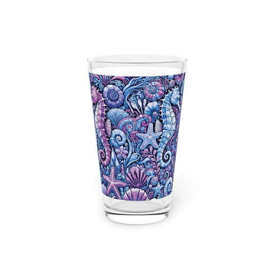 Pint Glass, 16oz - Seahorse Trio Blue
