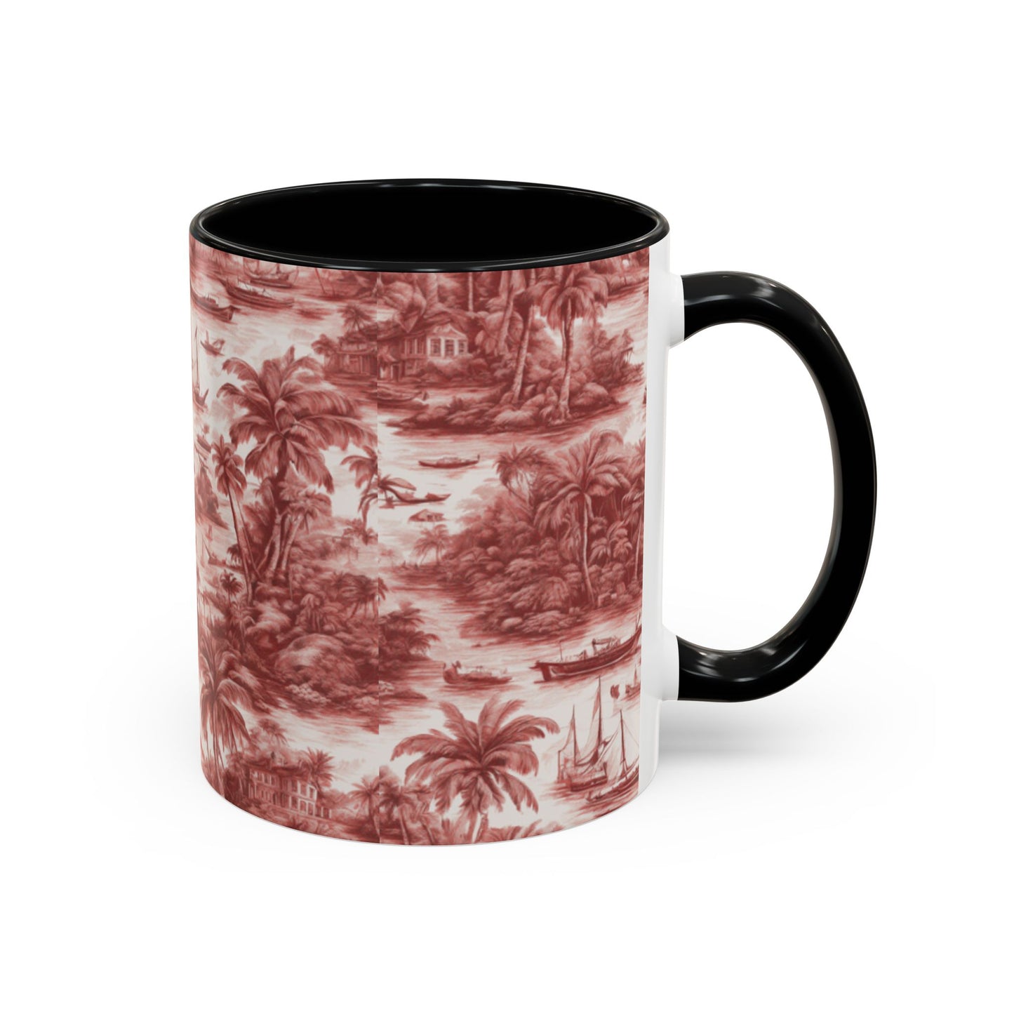 Accent Coffee Mug (11, 15oz), 8 Colors - Tropical Toile #1, russet