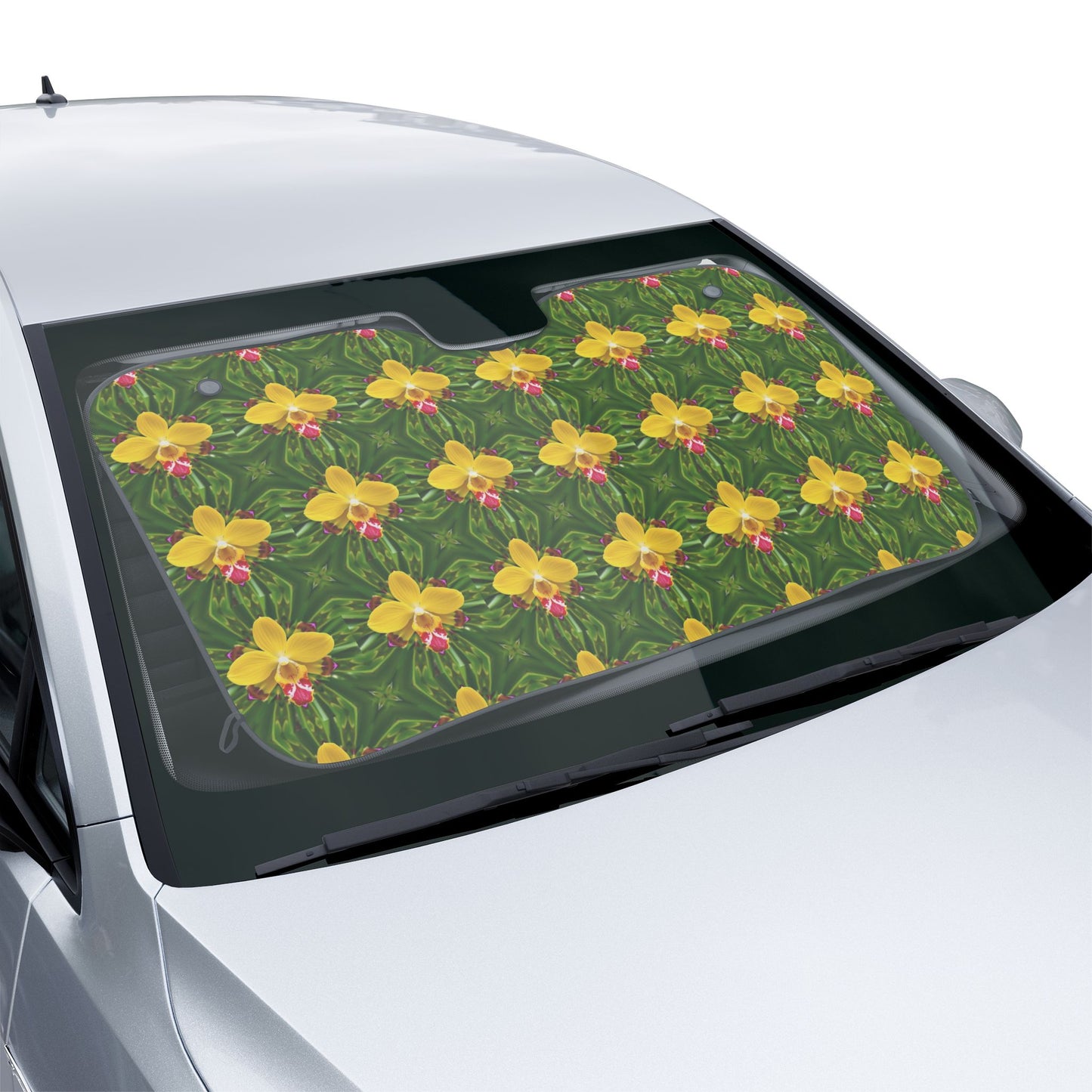 Tropical Car Sun Shades / Yellow Orchid Kaleidoscope