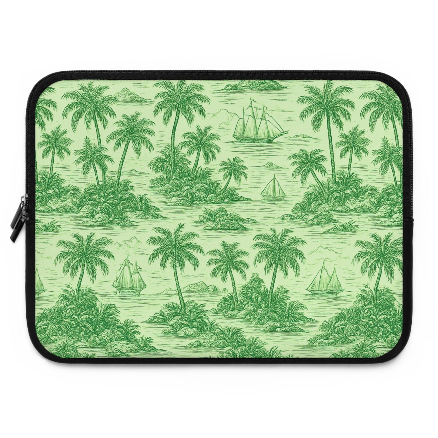Tropical Laptop Sleeve, 5 Sizes - Perfect for Beach Lovers & Students / Faraway Toile, Green