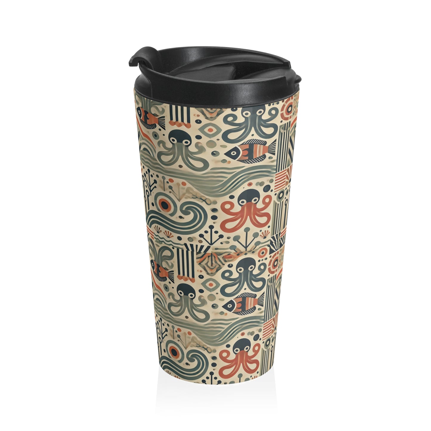 15 oz. Stainless Steel Travel Mug / Mid-Century Octopus