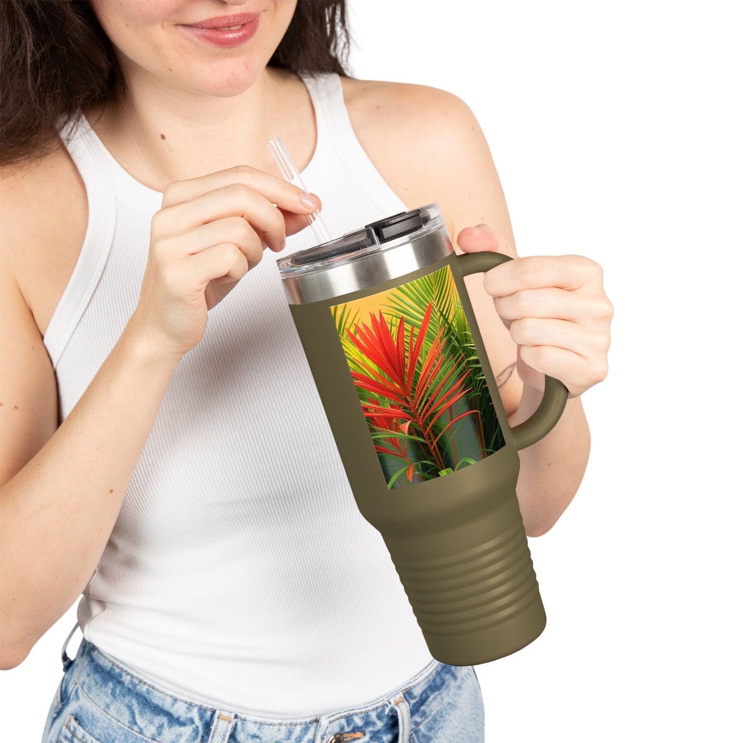 Red Flame Palms Insulated Travel Mug - 40oz - Perfect for Outdoor Adventures