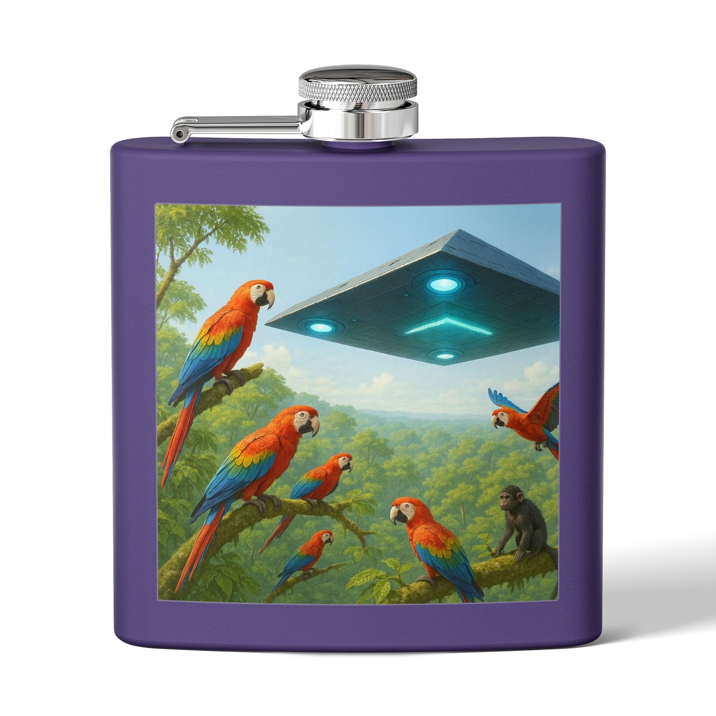 Tropical Stainless Steel 6 oz. Flask, Many Colors  – UFO and Macaws
