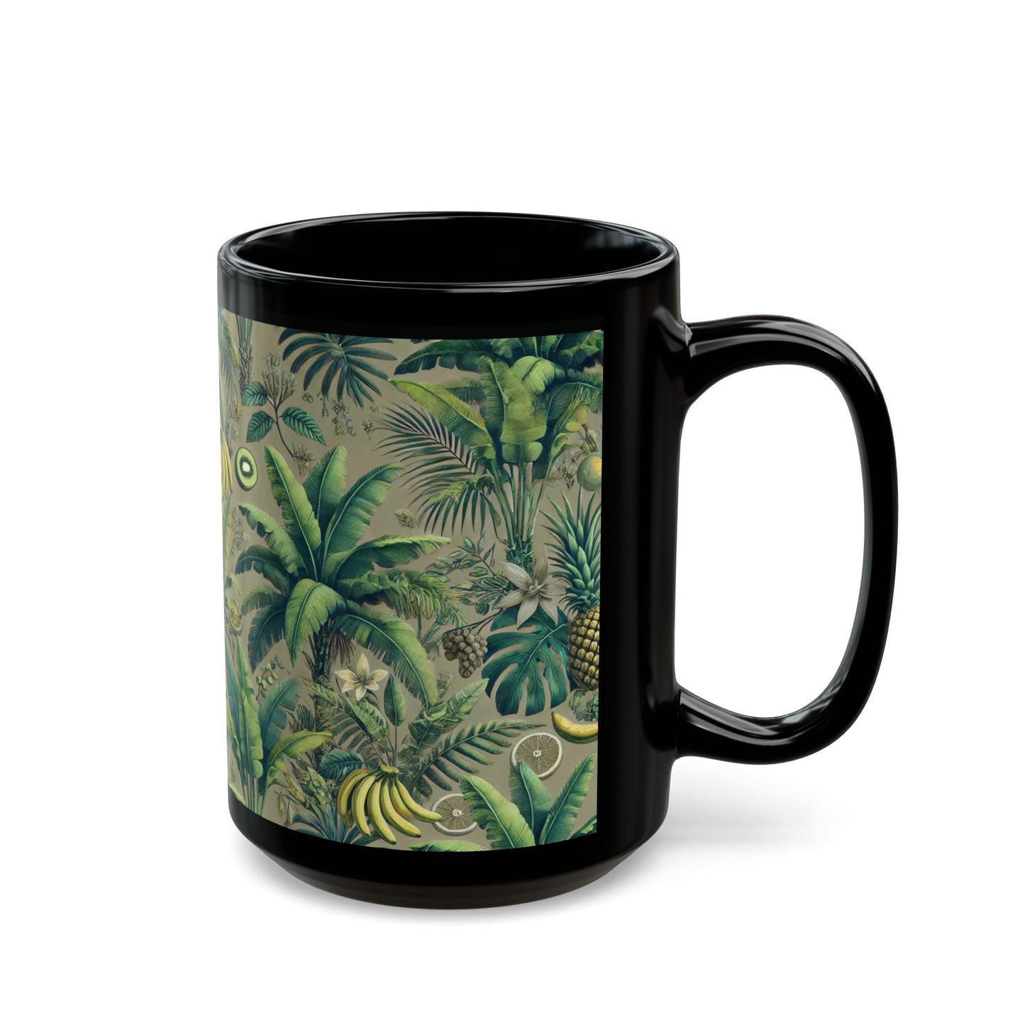 Black Coffee Mug - Tropical Fruit, Taupe