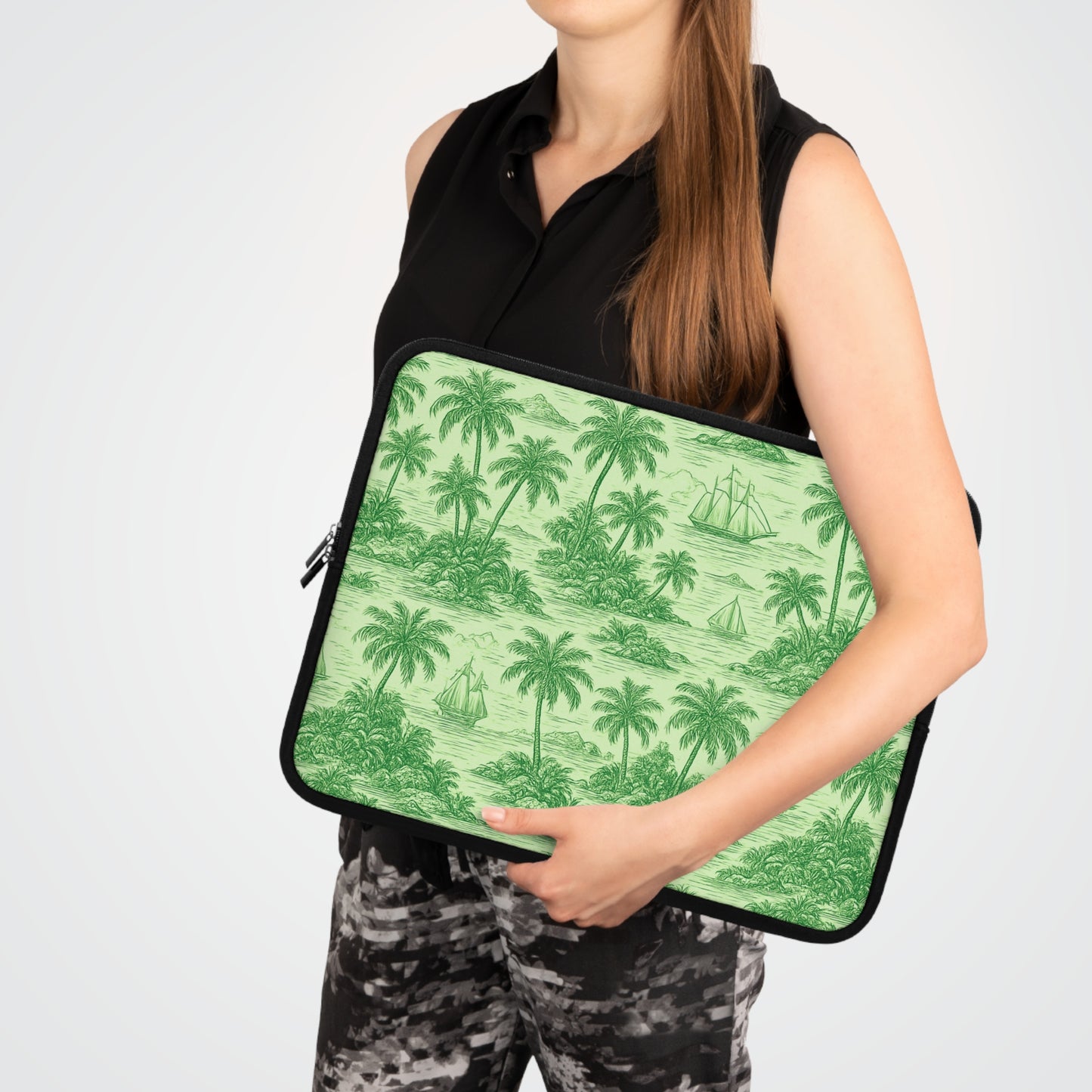 Tropical Laptop Sleeve, 5 Sizes - Perfect for Beach Lovers & Students / Faraway Toile, Green