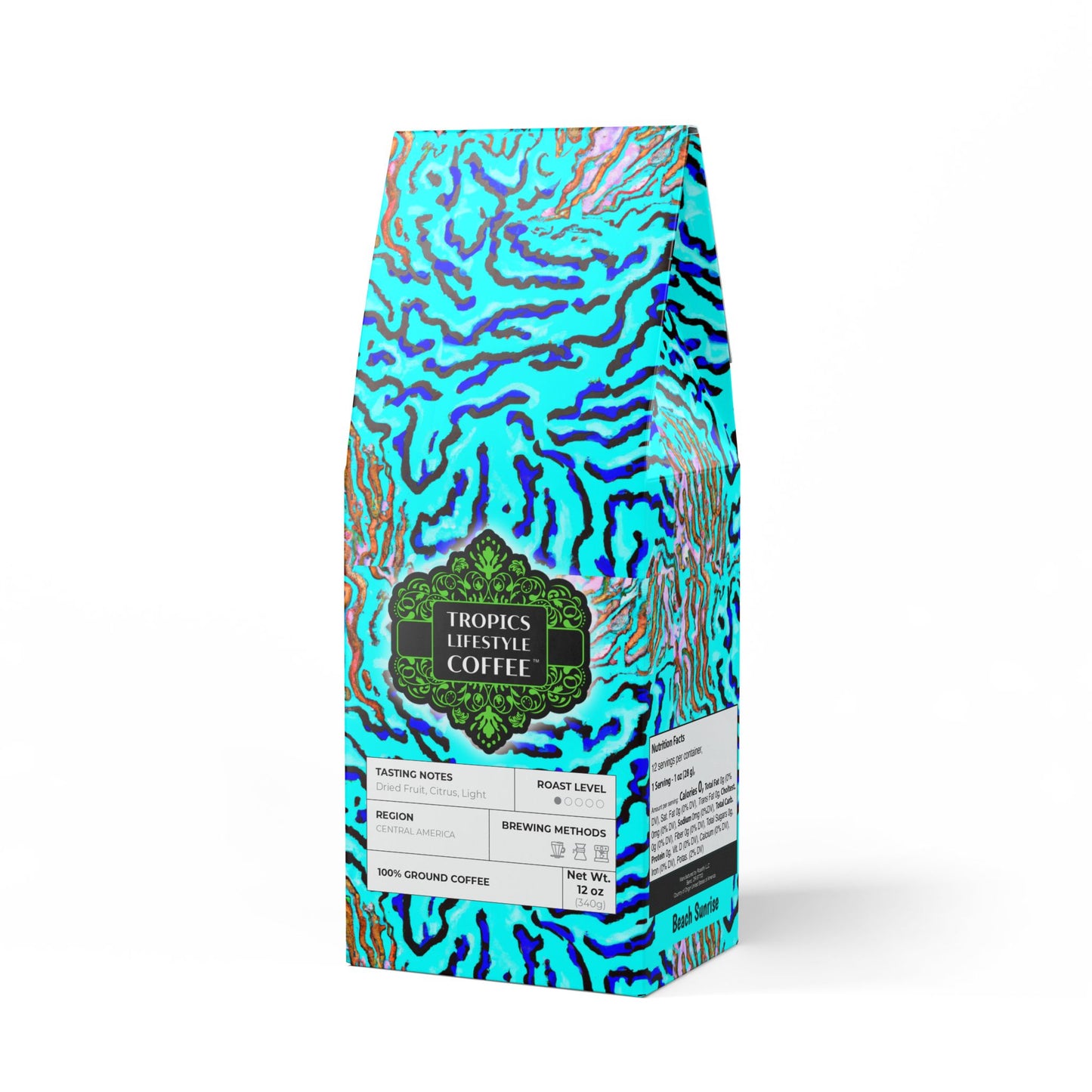 Beach Sunrise Blend™ (Light Roast) Specialty Grade Craft Coffee / Wild Coral Reef, Turquoise