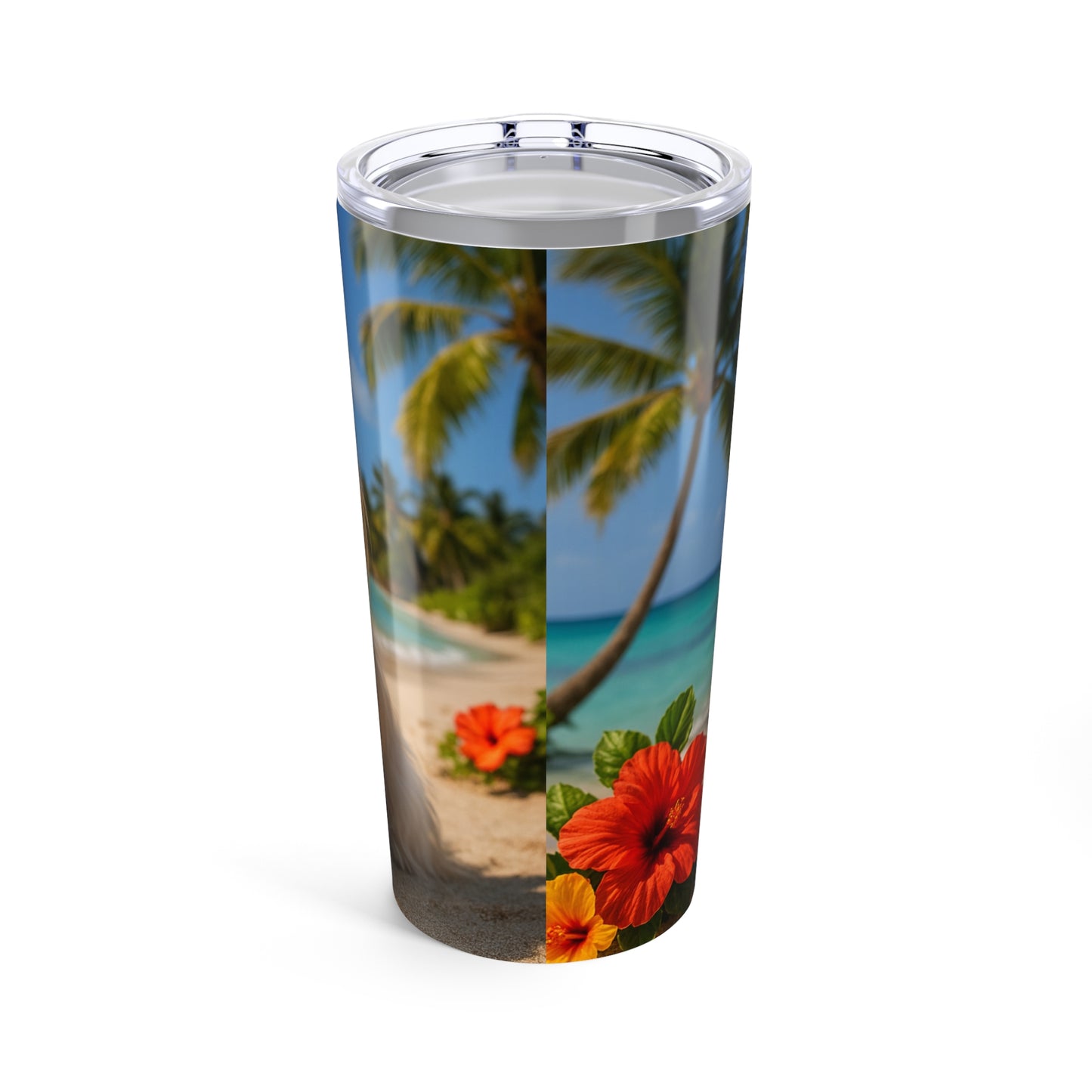 20oz Tropical Glossy Tumbler - Puppy Ariel at the Beach