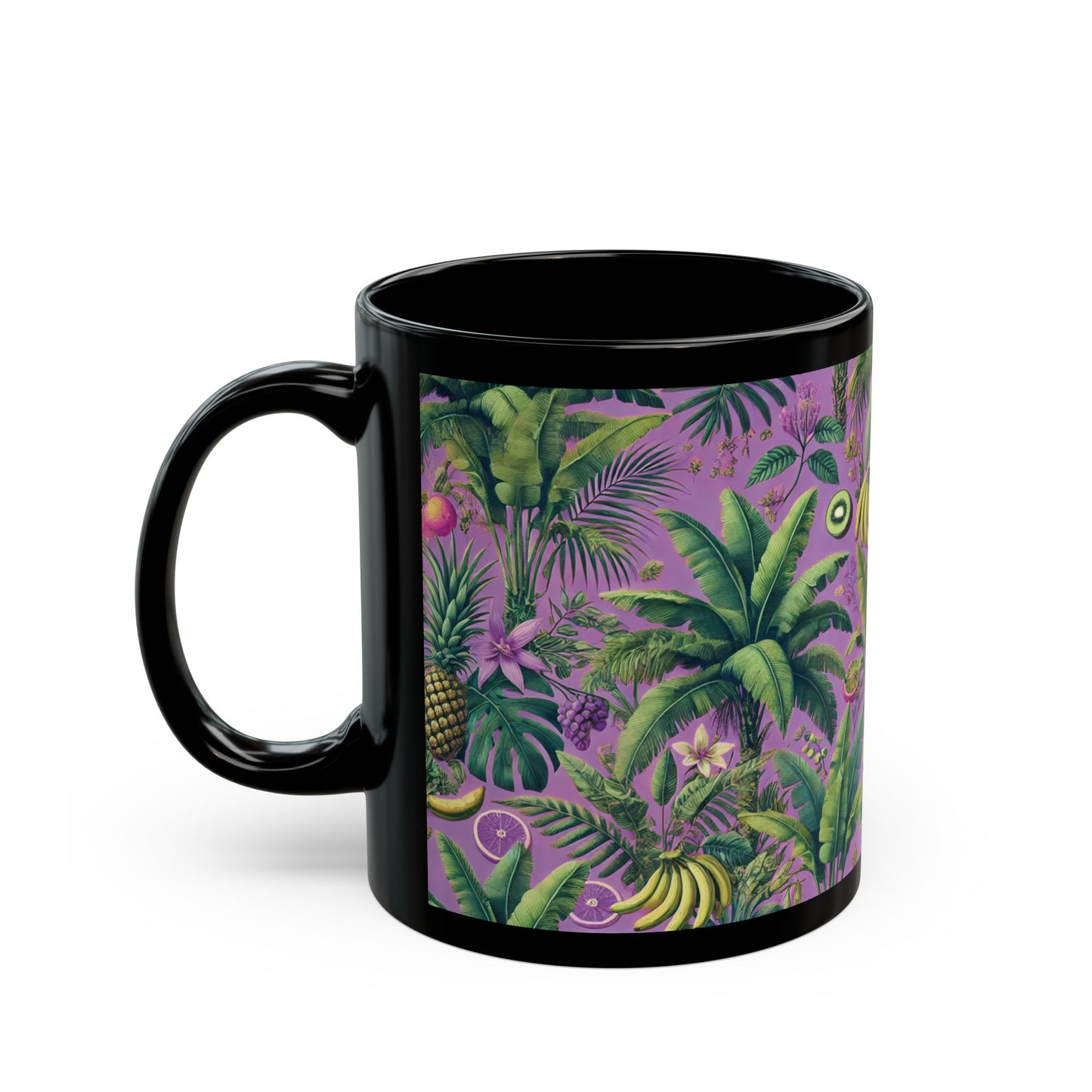 Black Coffee Mug - Tropical Fruit, Purple