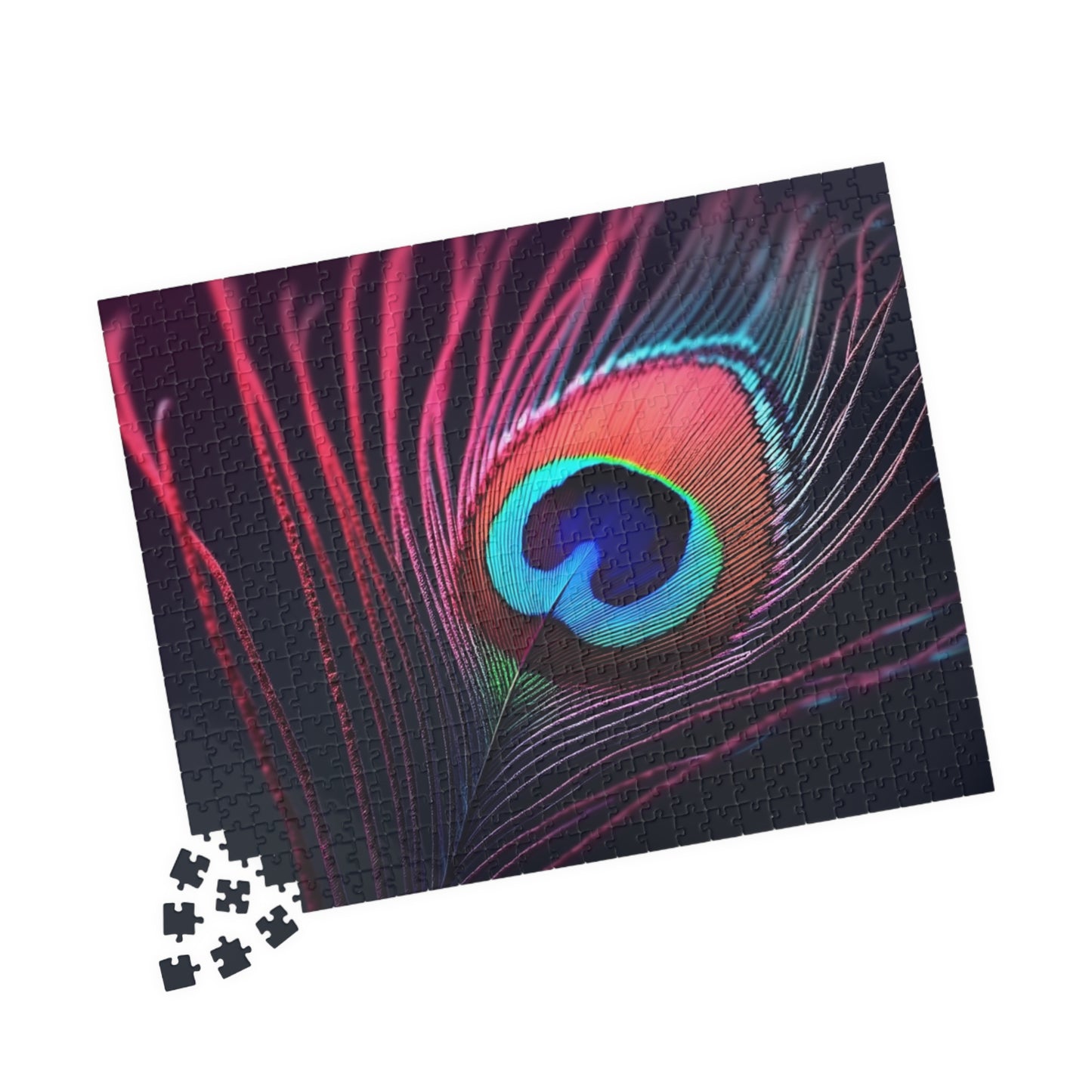 Peacock Eye Feather, Magenta / Tropical Puzzle, 4 Sizes - Relaxing Jigsaw for Island Vibes