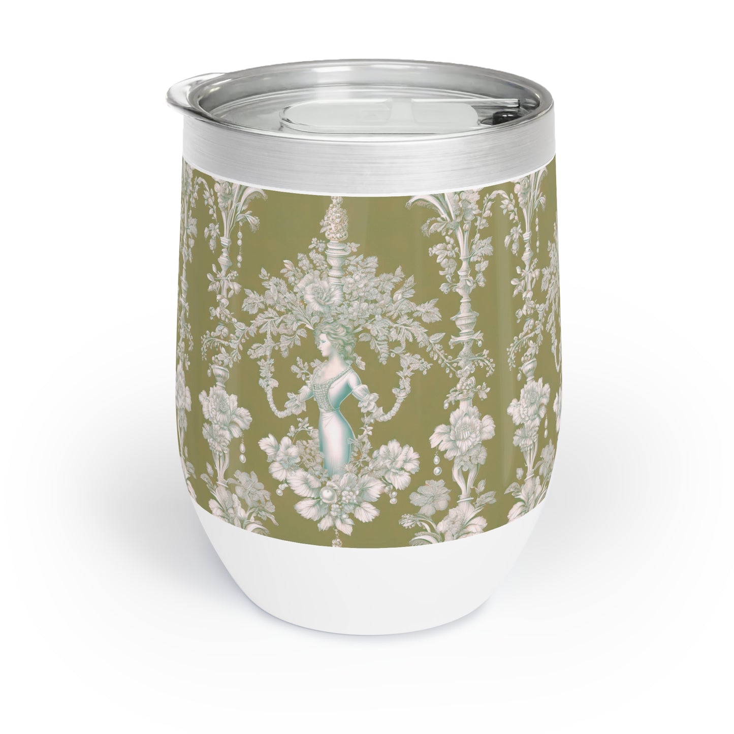 Chill Wine Tumbler, Pearl Lady Toile / Highborn Green