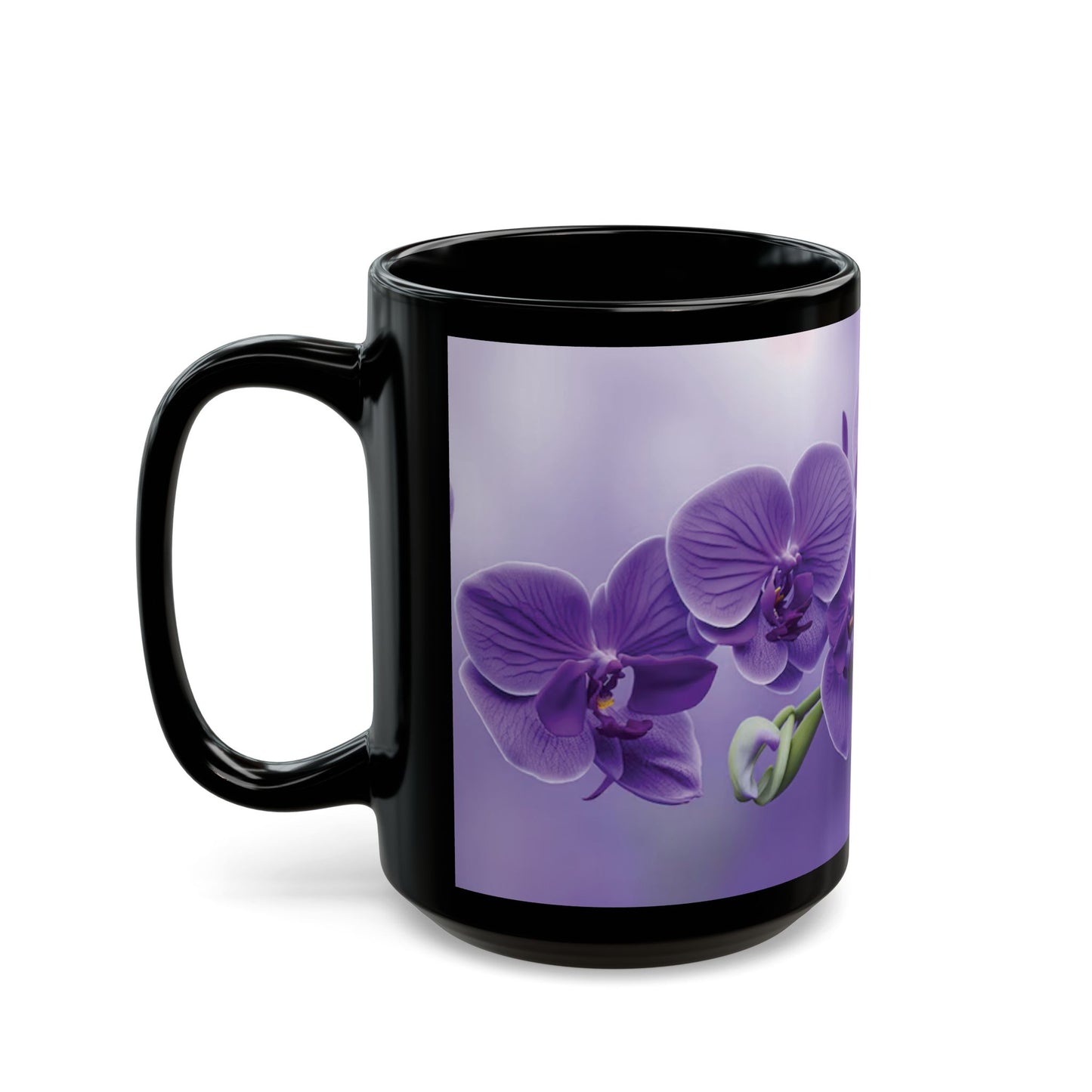 Black Coffee Mug - Purple Orchid Beauties