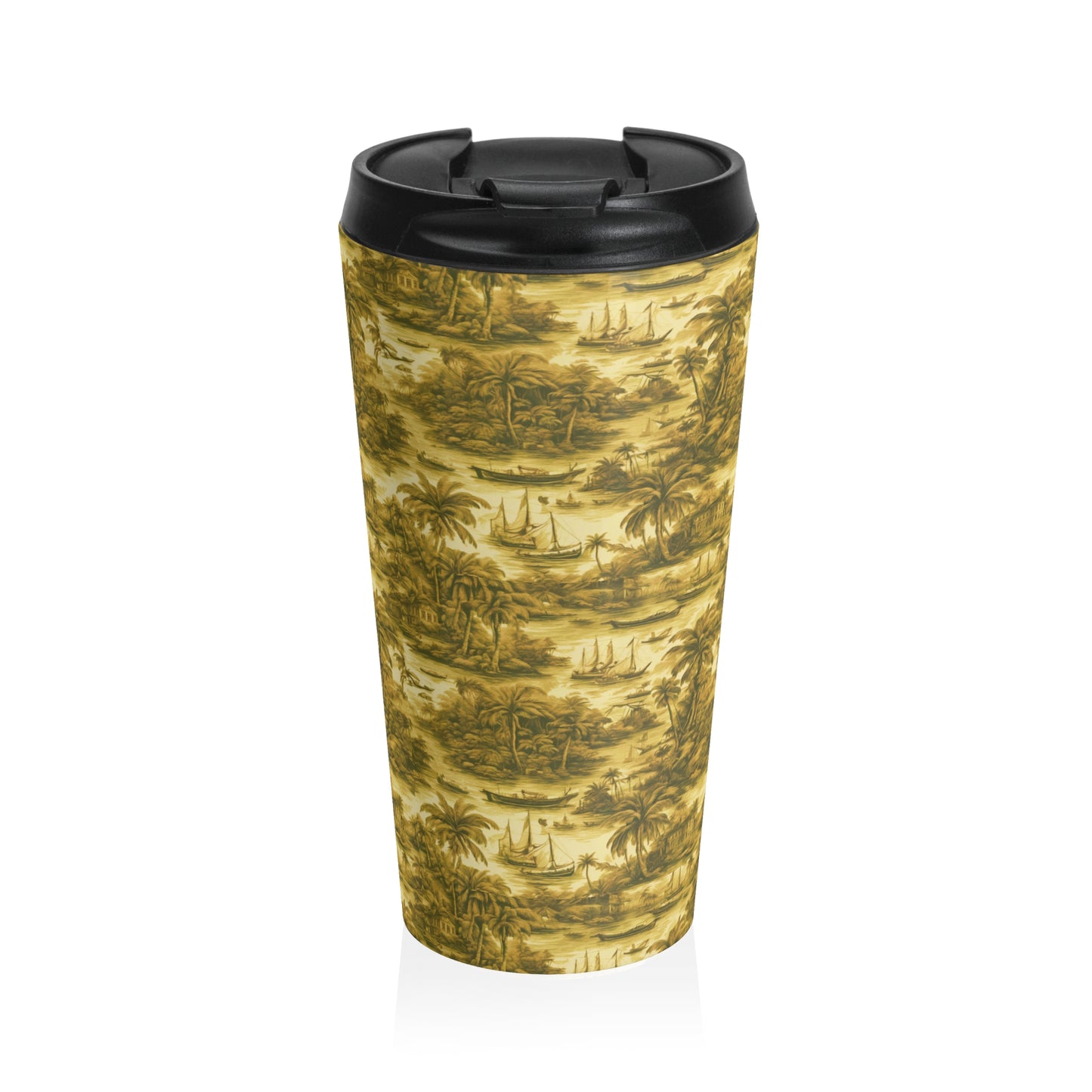 15 oz. Stainless Steel Travel Mug / Tropi Trip Toile Gold