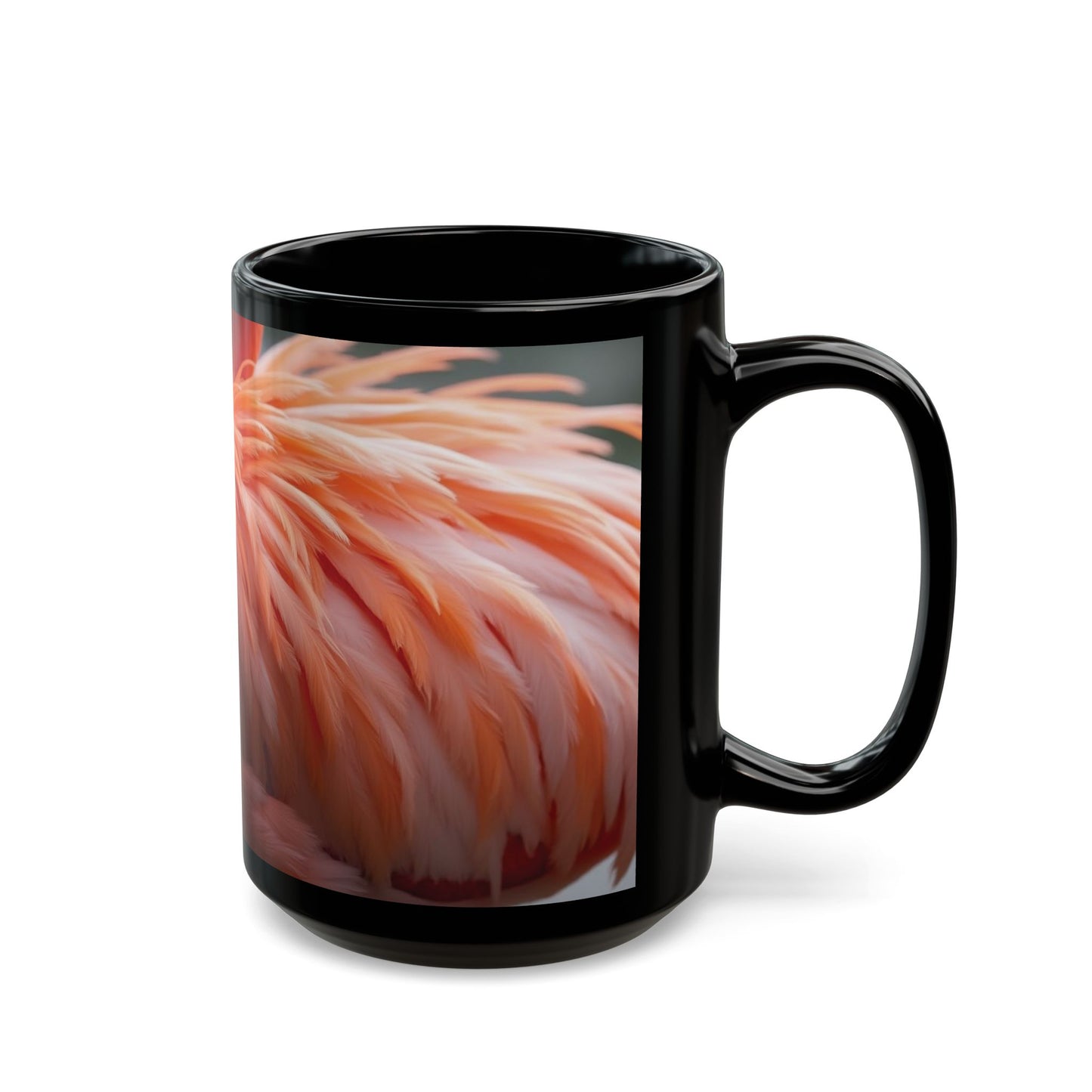 Black Coffee Mug - Tropical Flamingo Feathers