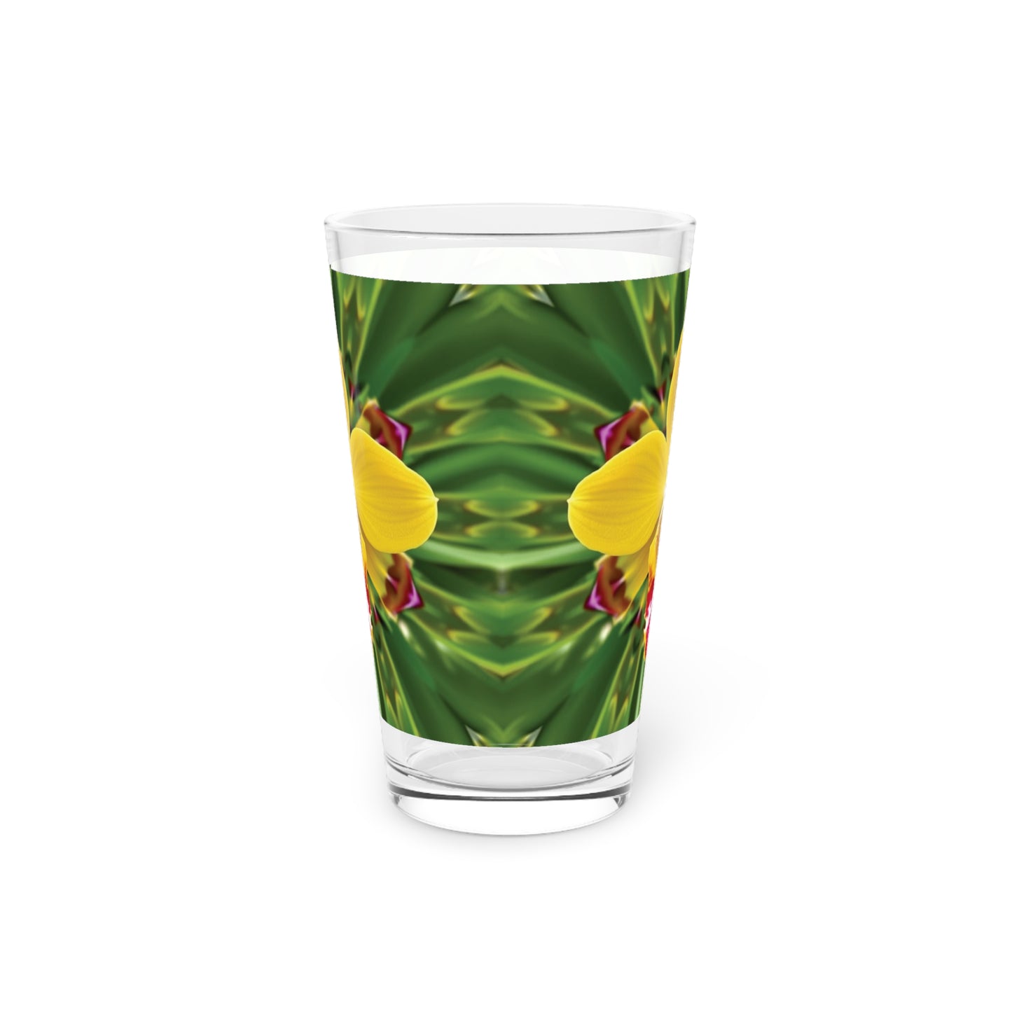 Pint Glass, 16oz - Yellow Orchid Kaleidoscope