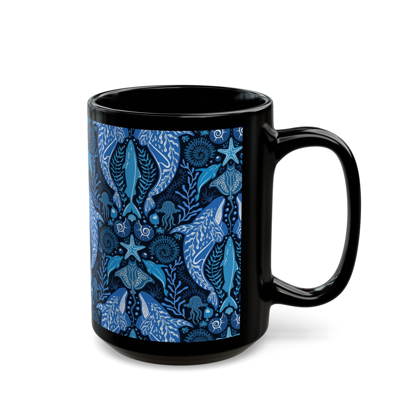 Black Coffee Mug, Mystic Ocean, Blue