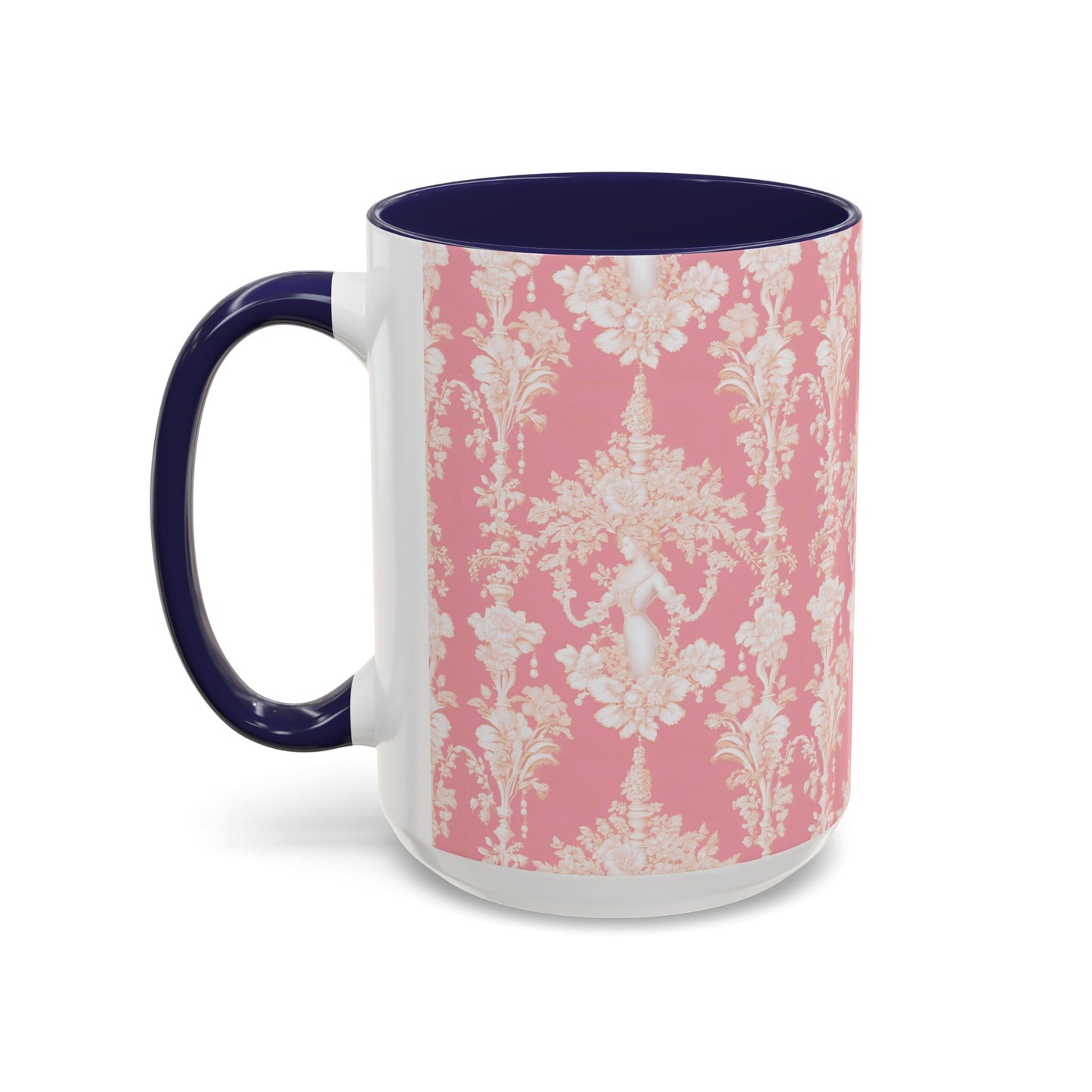 Accent Coffee Mug (11, 15oz), Pearl Lady Toile/Hibiscus Pink Repeat, Various Colors