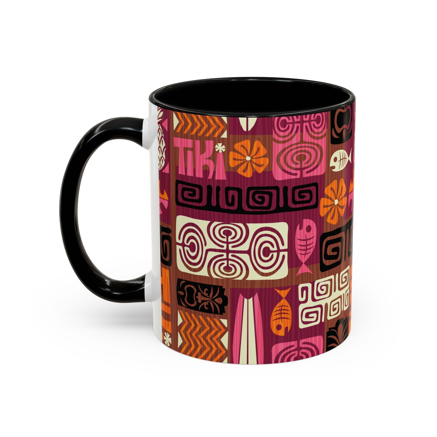 Accent Coffee Mug (11, 15oz), 8 Colors - Tiki Poster Pink/Orange