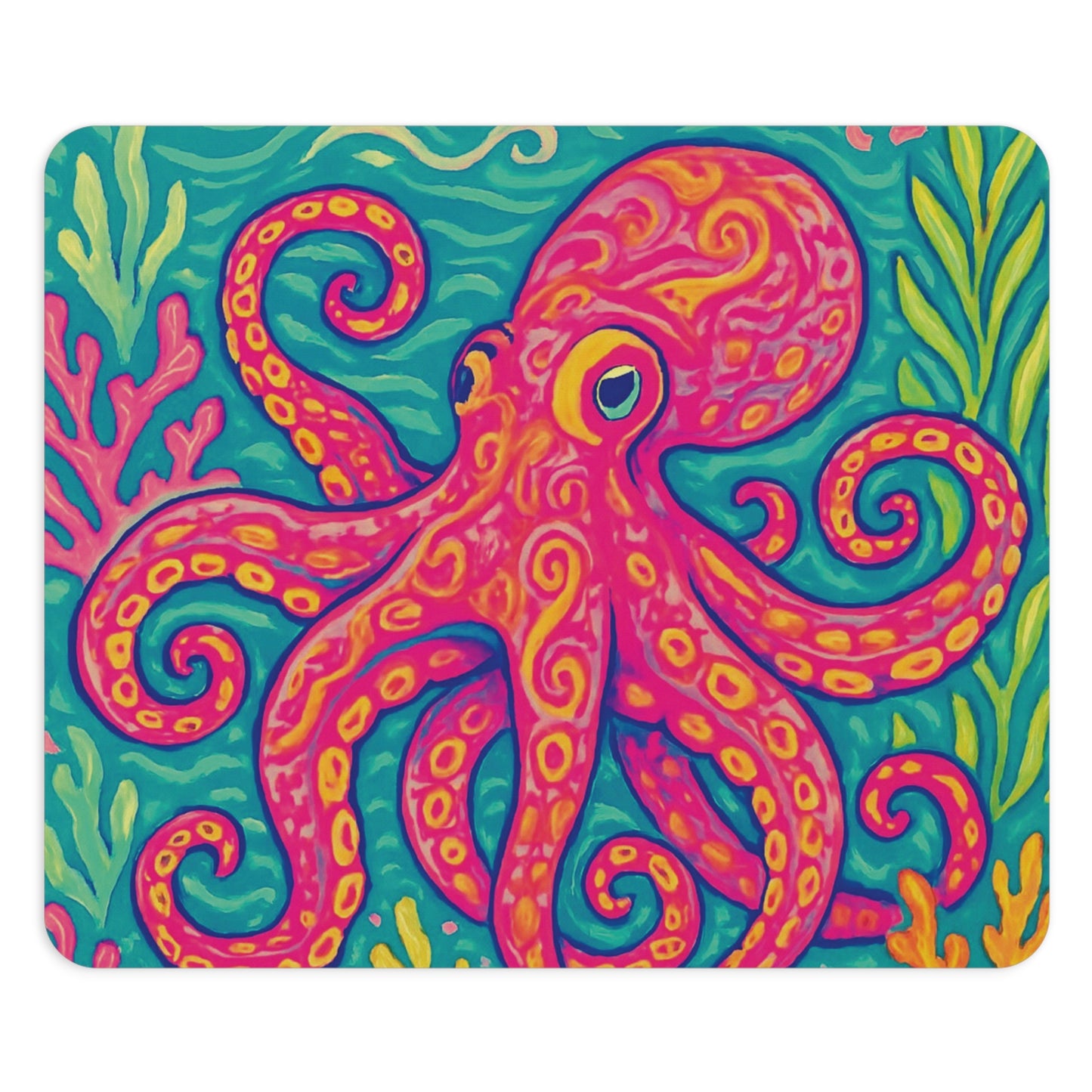 Tropical Mouse Pad, 2 Shapes - Beach Vibes for Home Office & Gamer / Octopus Kraken Joe, Red