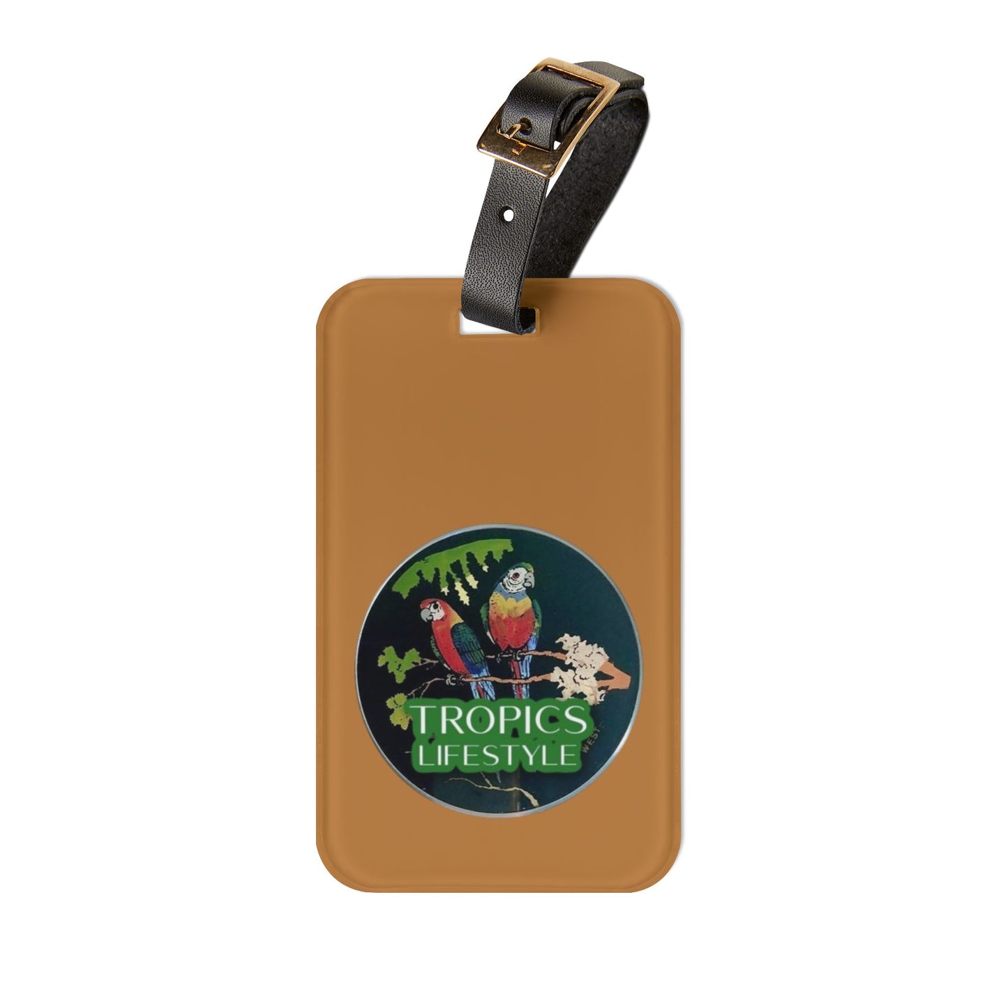 Luggage Tag - Two Brazilian Parrots, lt. brown