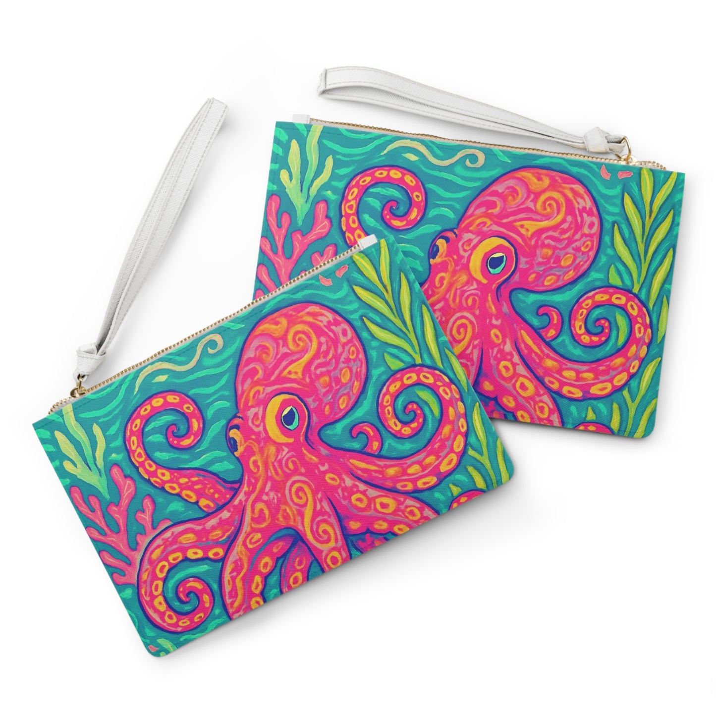 Tropical Faux Leather Clutch Bag - Perfect for Beach Adventures & Summer Vacations / Octopus Kraken Joe, Red