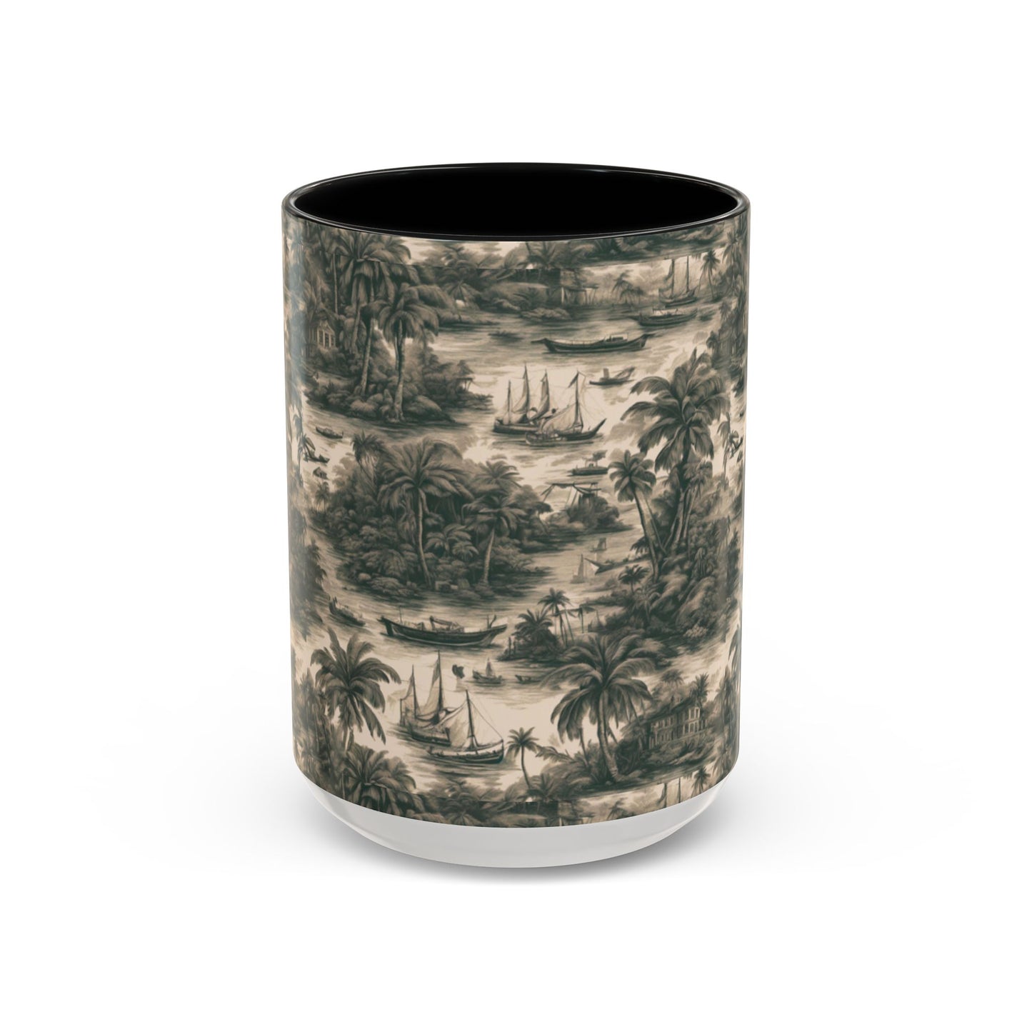 Accent Coffee Mug (11, 15oz), 8 Colors - Tropical Toile #1, black