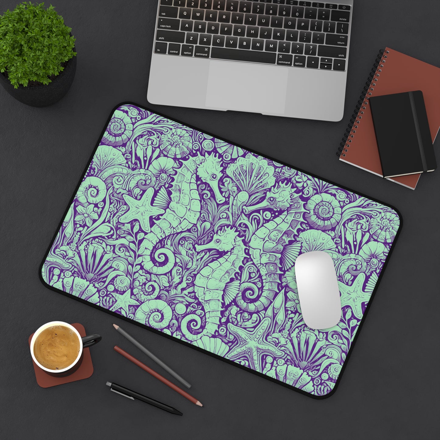 Tropical Mouse Pad/Desk Mat, 3 Sizes - Perfect for Home Office / Seahorses, Minty
