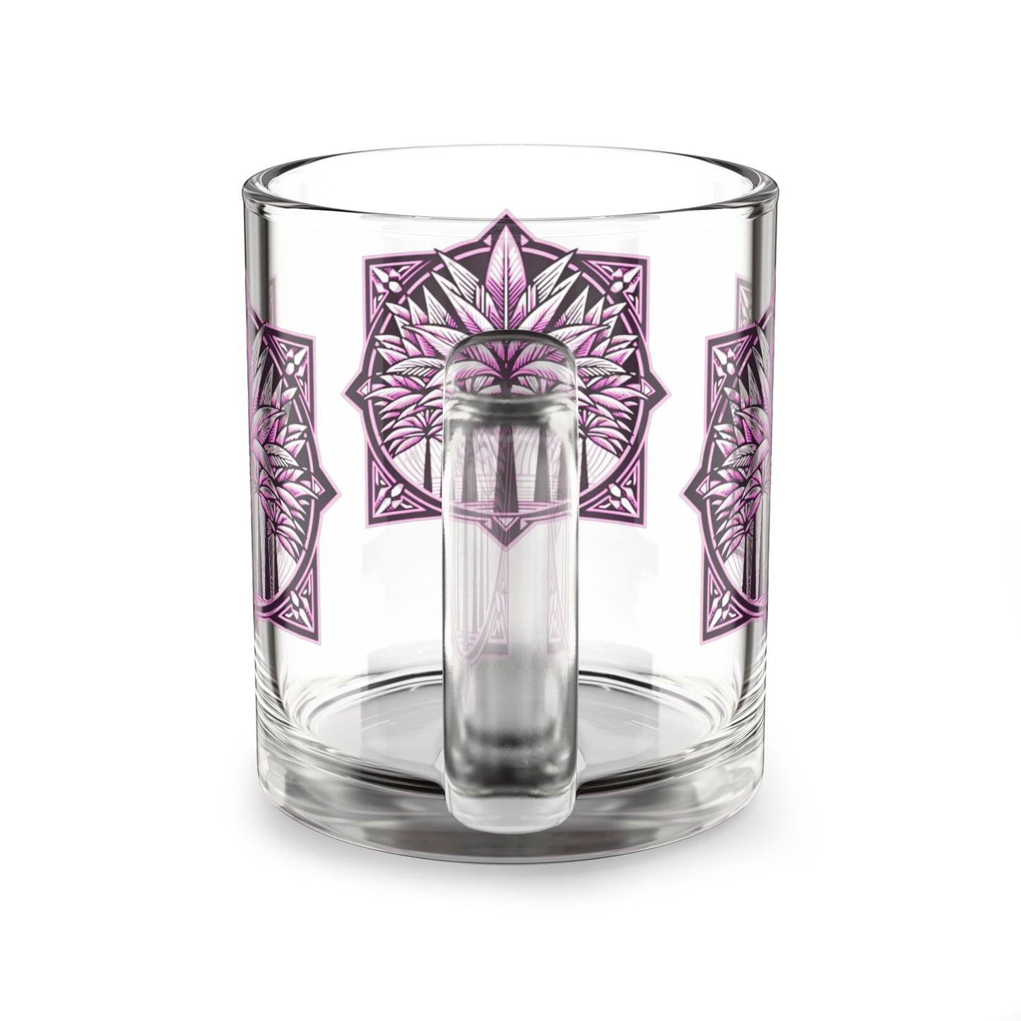 Tropical Glass Mug - 10oz Coffee Cup / Deco Palms, Pink