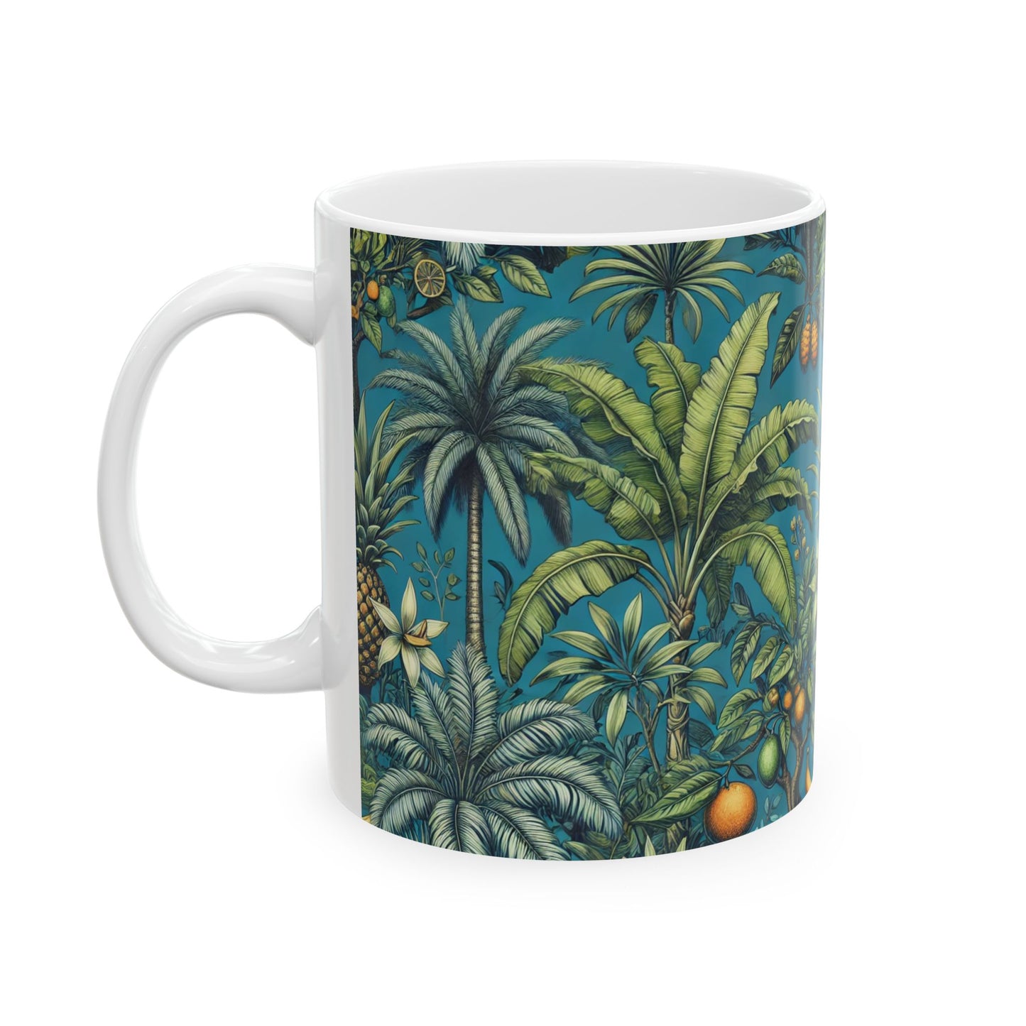 Ceramic White Mug - 11oz & 15oz, Tropical Fruit Blue