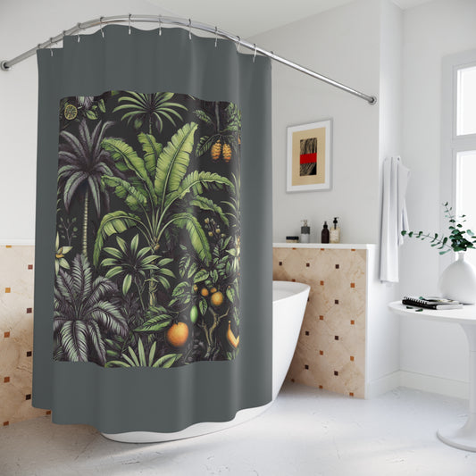 Palm Tree Shower Curtain - Ocean Bathroom Decor / Tropical Fruit, Dark Grey
