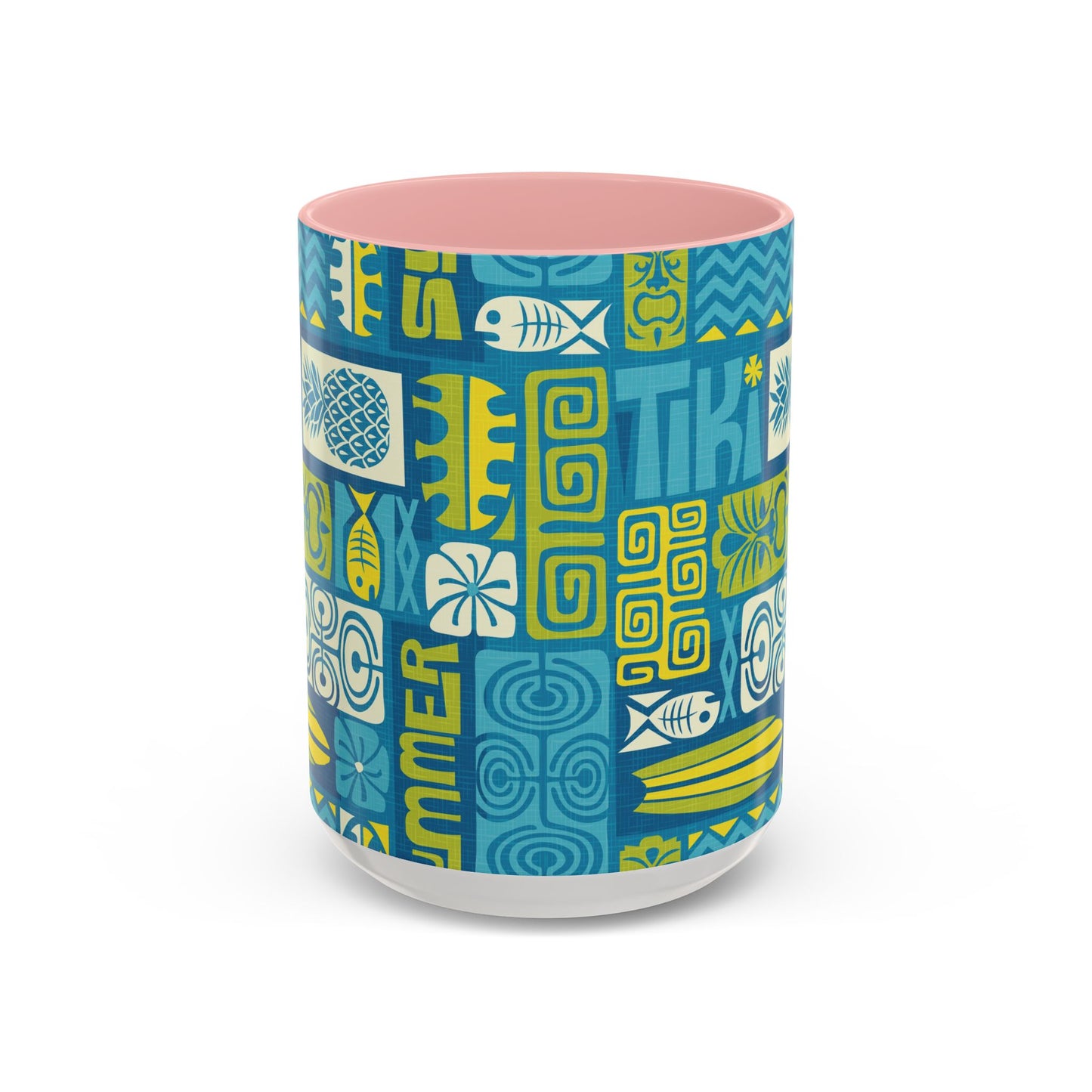 Accent Coffee Mug (11, 15oz), 8 Colors - Tiki Poster Blue