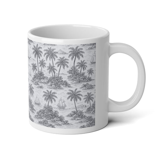 Jumbo Mug, 20oz, Faraway Toile Noir | Tropical Coffee Cup