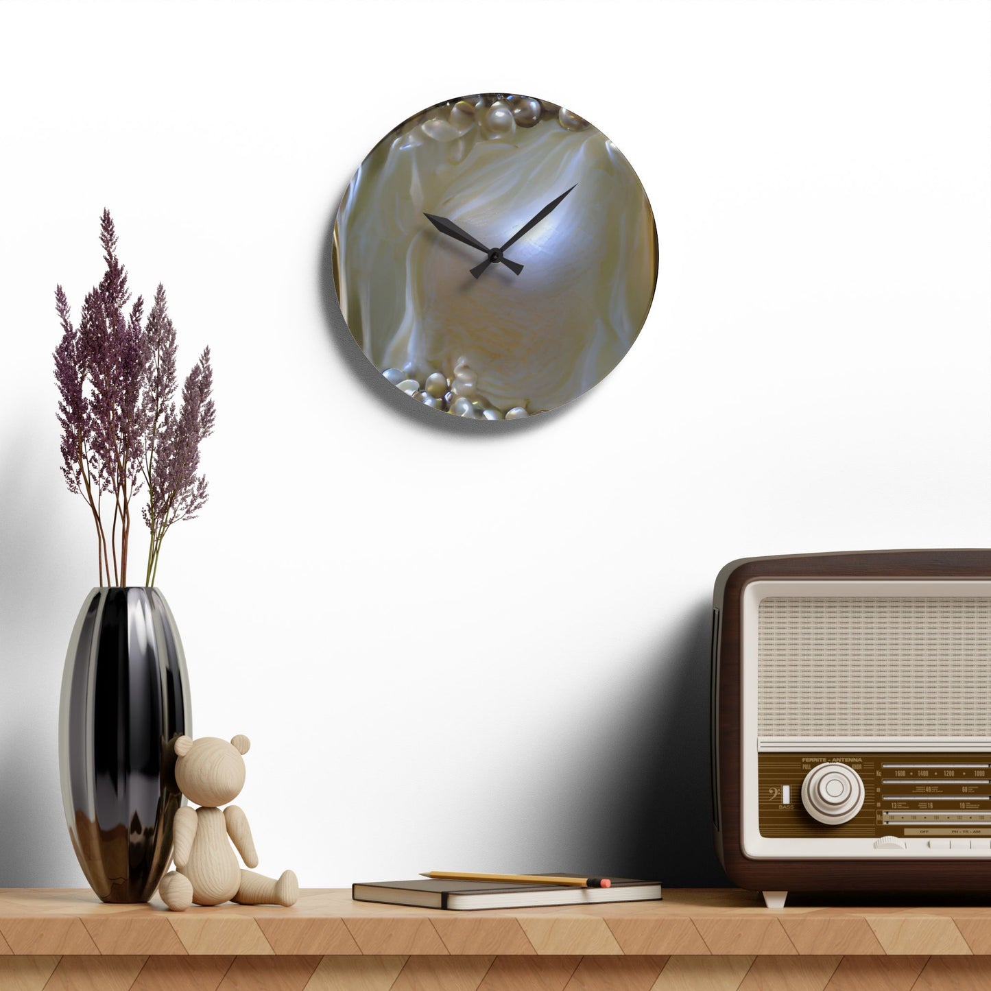 Acrylic Wall Clock - Natural Pearls Dream, Various Sizes