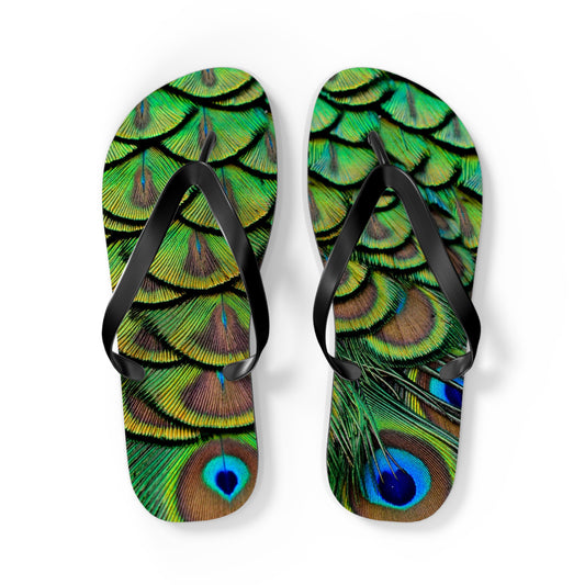 Flip Flops - Brilliant Green Peacock Feathers