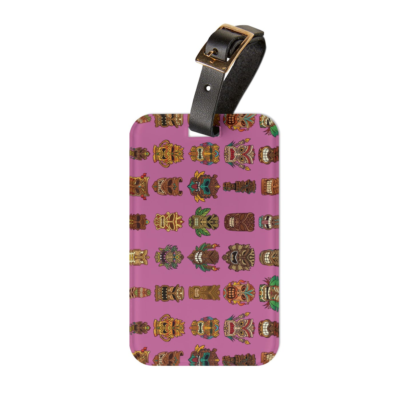 Luggage Tag - Tiny Tiki Dudes, Light Pink