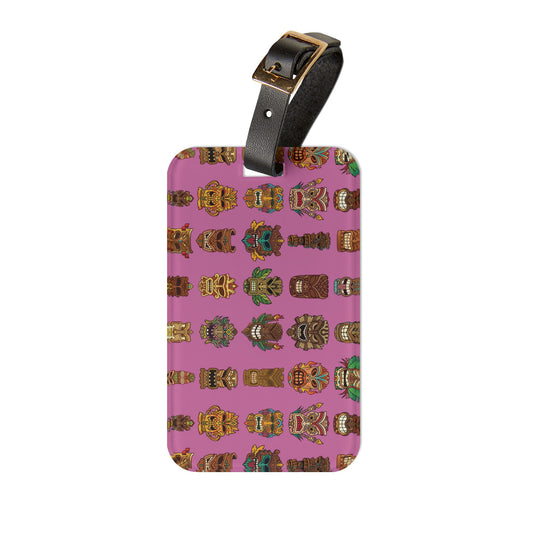 Luggage Tag - Tiny Tiki Dudes, Light Pink