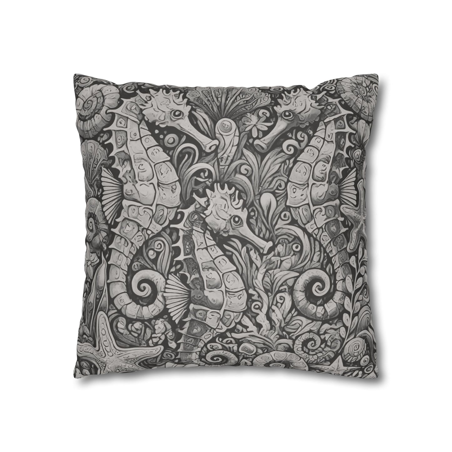 Faux Suede Square Pillowcase - Seahorse Trio, Noir