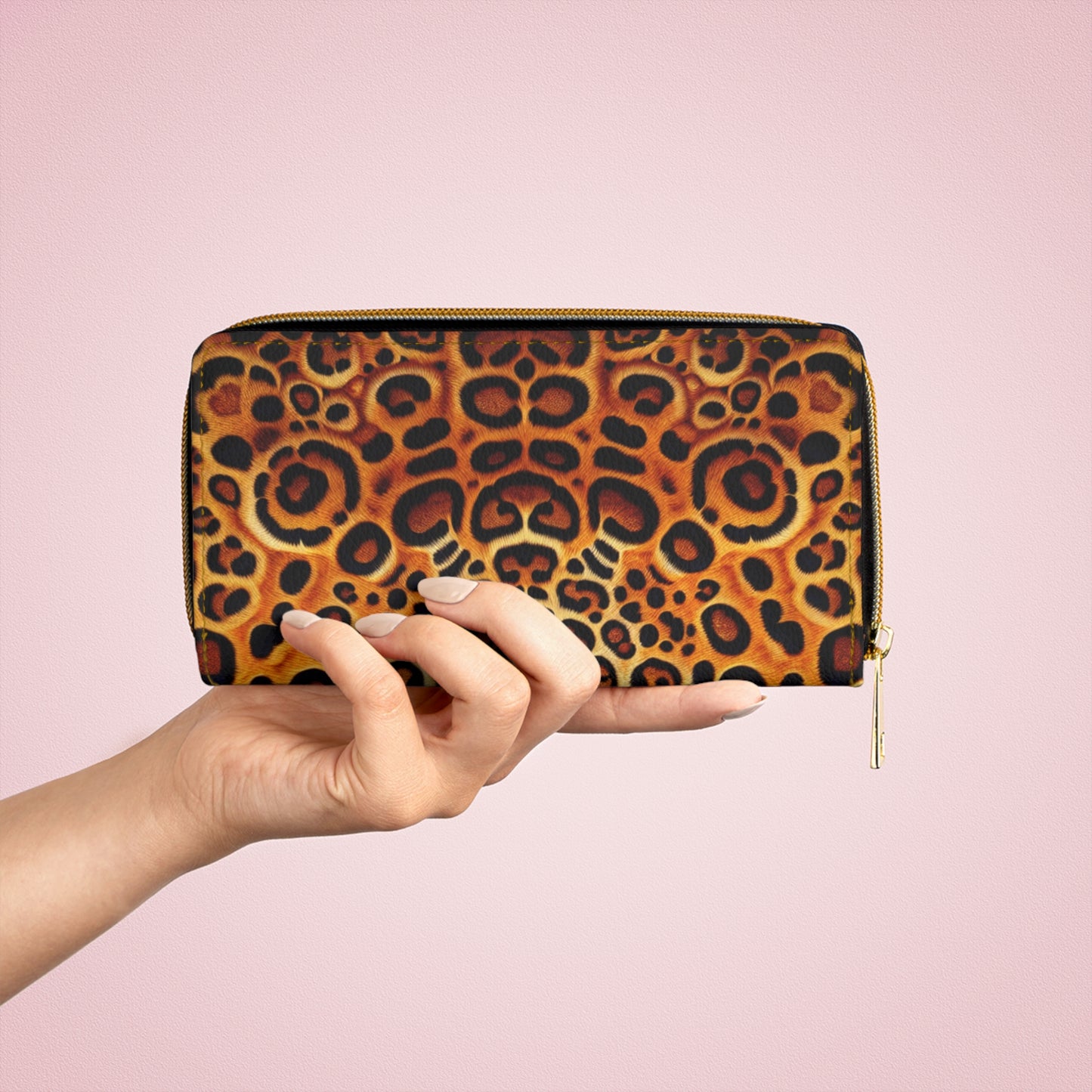 Tropical Zipper Wallet, Faux Leather / Vibrant Clutch / Jaguar Spots