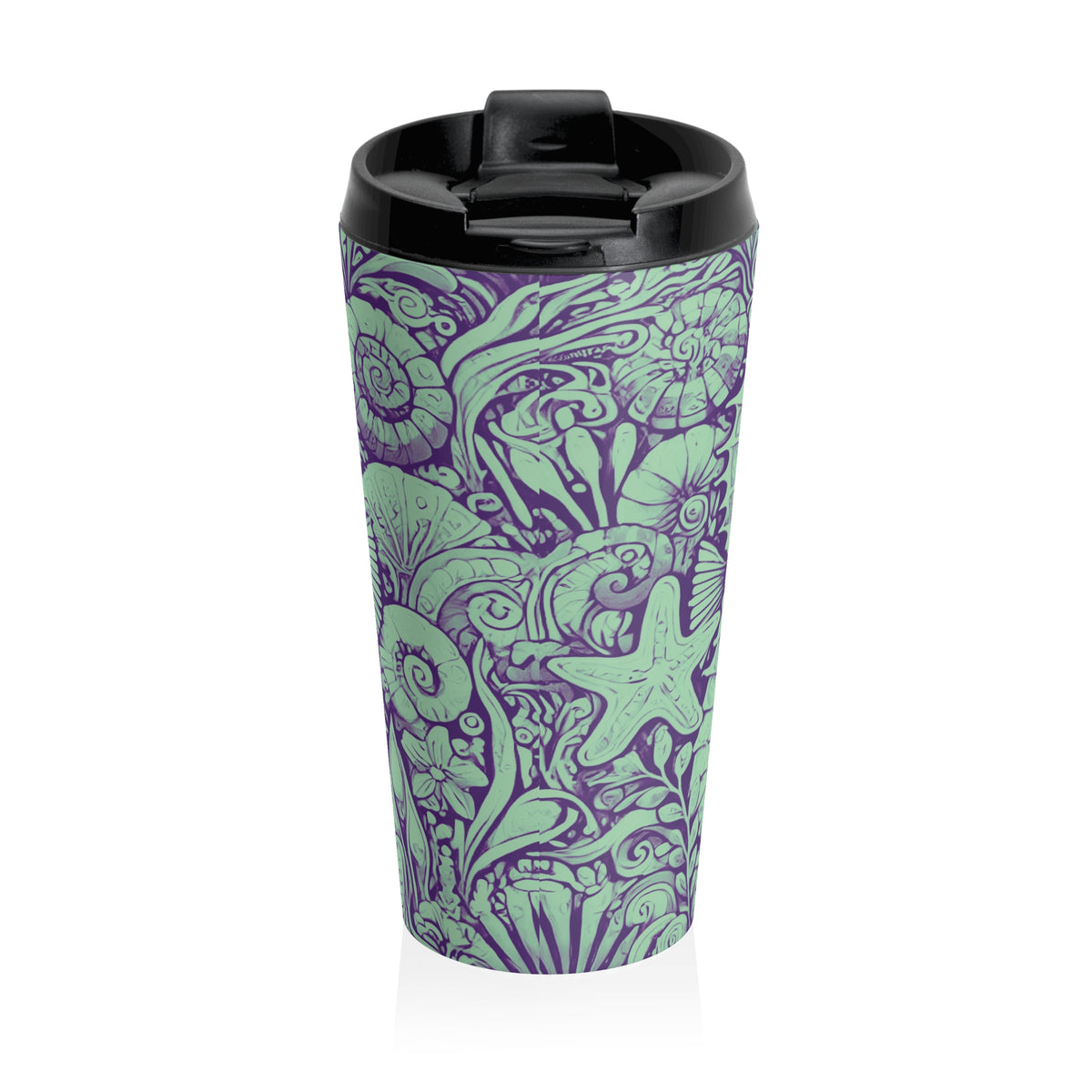 15 oz. Stainless Steel Travel Mug / Seahorse Trio, Mint Green
