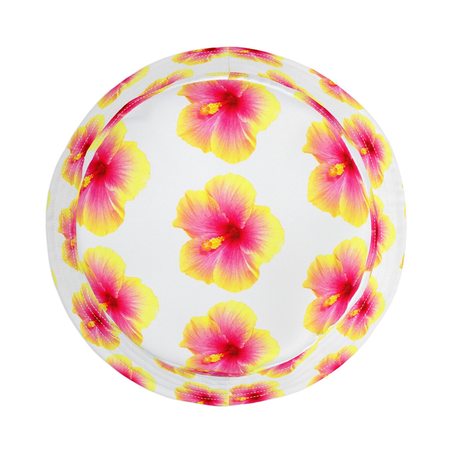 Tropical Polyester Bucket Hat, 2 Sizes - Hibiscus Flower/Yellow