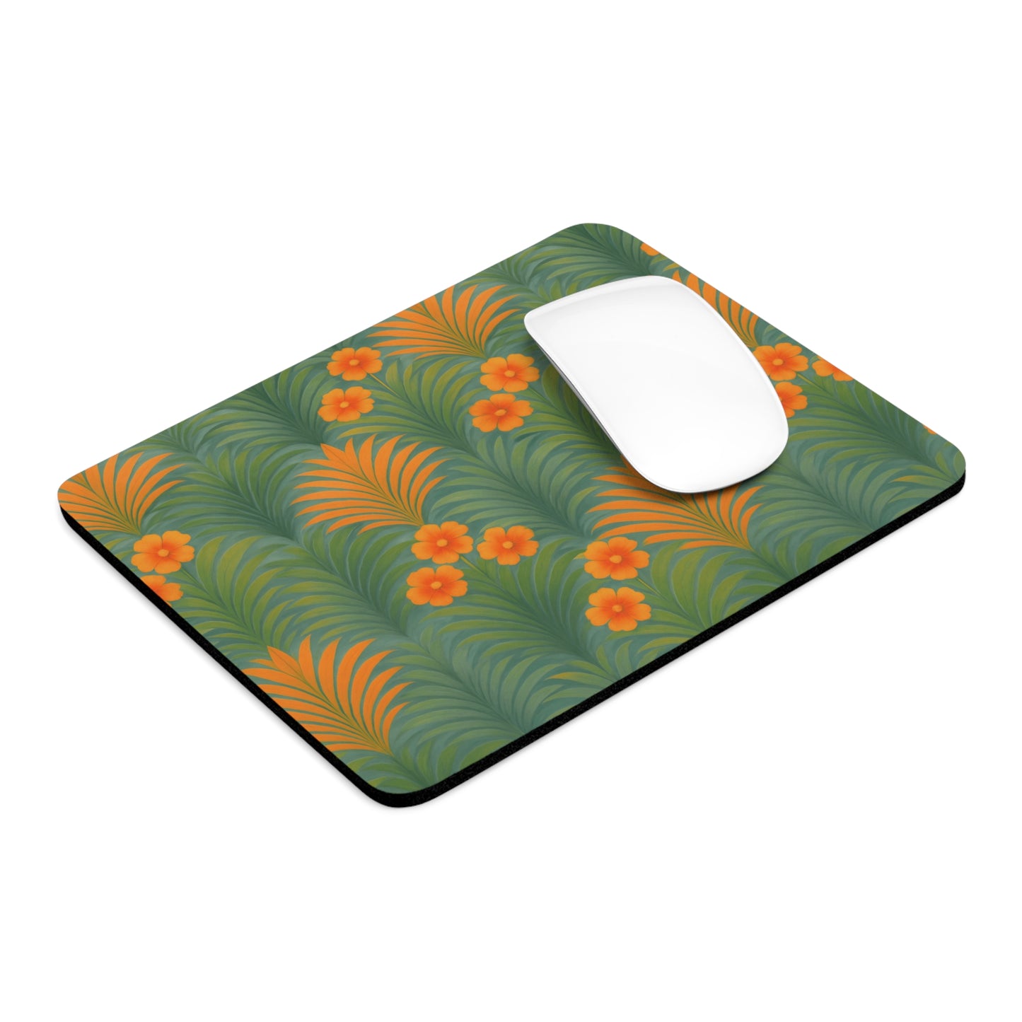 Rainforest Mouse Pad, 2 Shapes - Beach Vibes for Home Office & Gamer / Sunrise Palms, Orange/Green