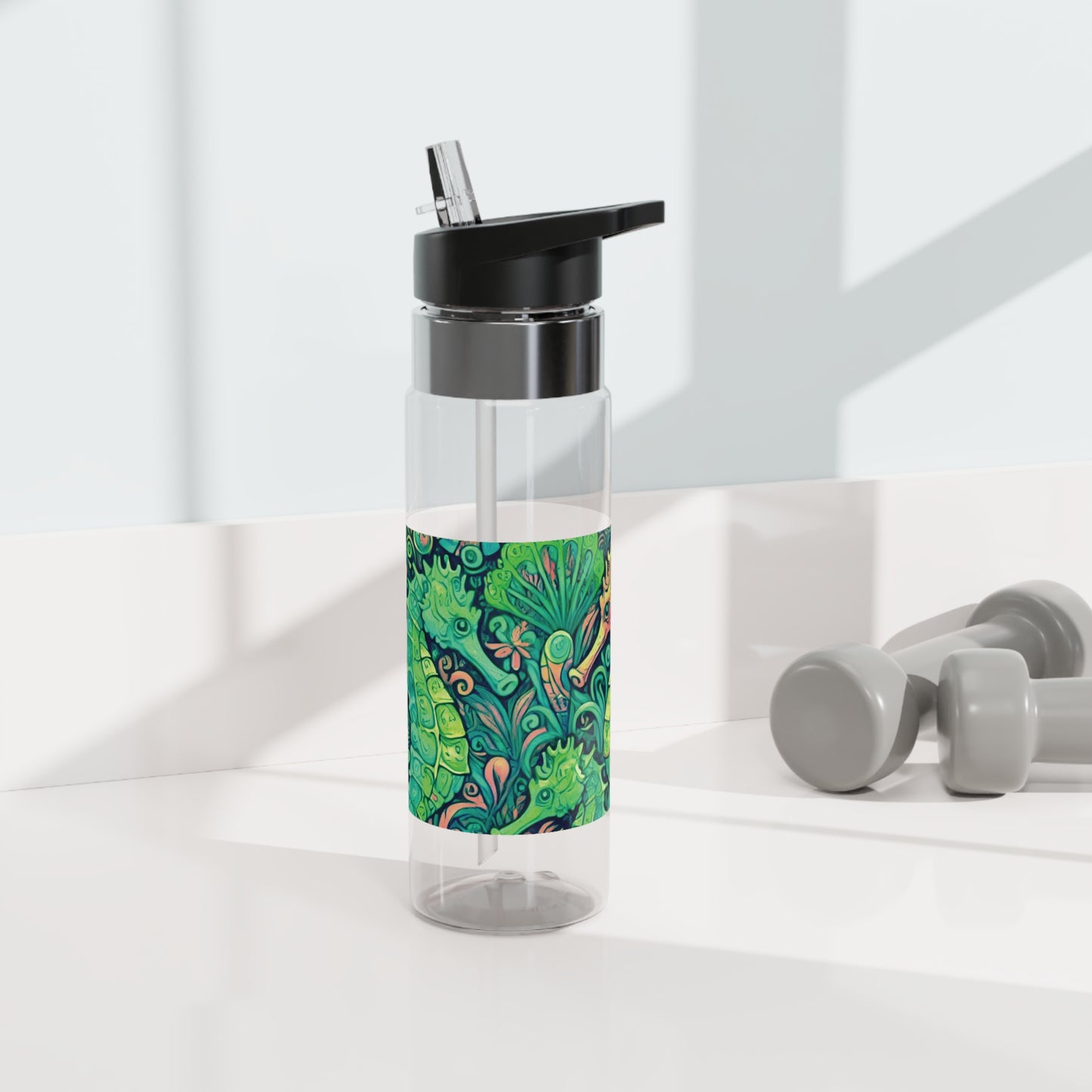 Tropical 20oz Tritan Sport Water Bottle -  Leakproof, Lightweight, BPA-Free / Seahorse Trio, Hot Lime Macro